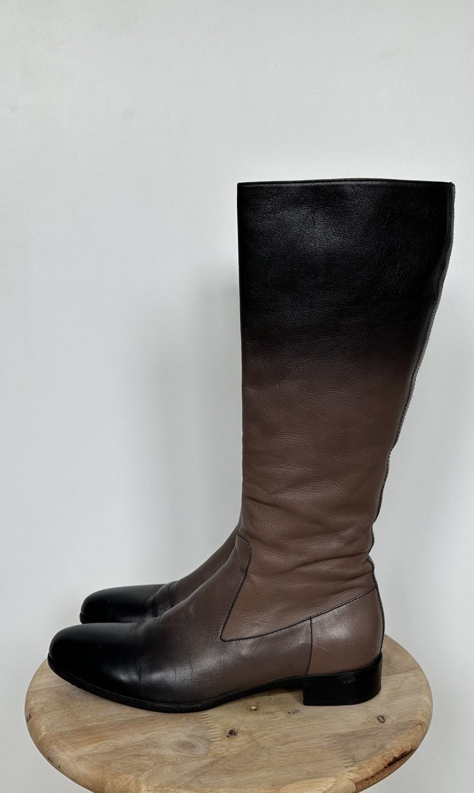 Prada Prada Brown Black Gradient Leather Knee High Boots Size US 8.5 / IT 38.5 - 1 Thumbnail