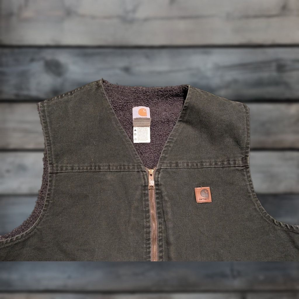 VINTAGE Carhartt Vest Mens XL Moss Green Union Made USA Dearborn Serpa Lined V13MOS Vest