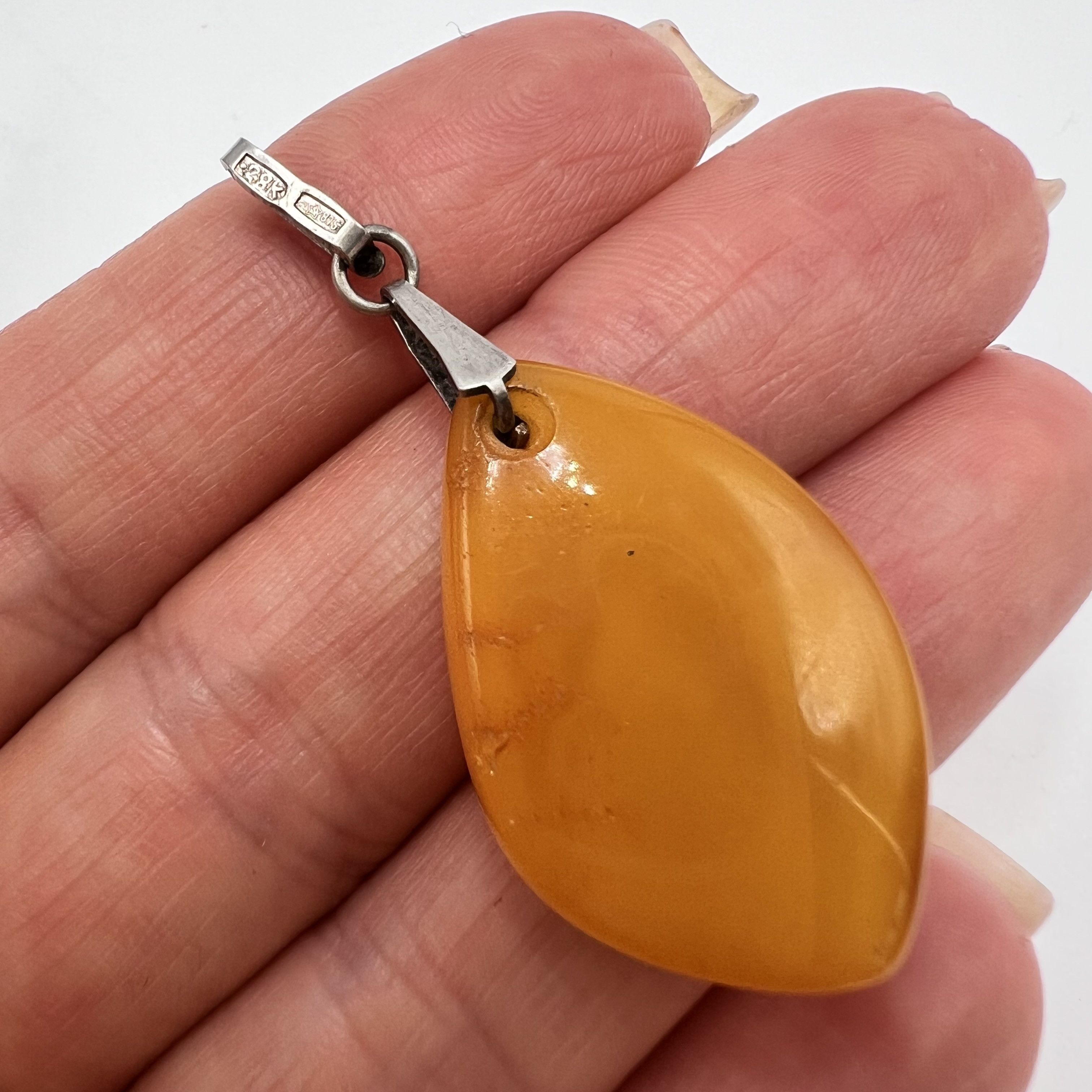 Vintage Vintage USSR Pendant Silver 875 Natural Amber 2.62gr Size ONE SIZE - 2 Thumbnail