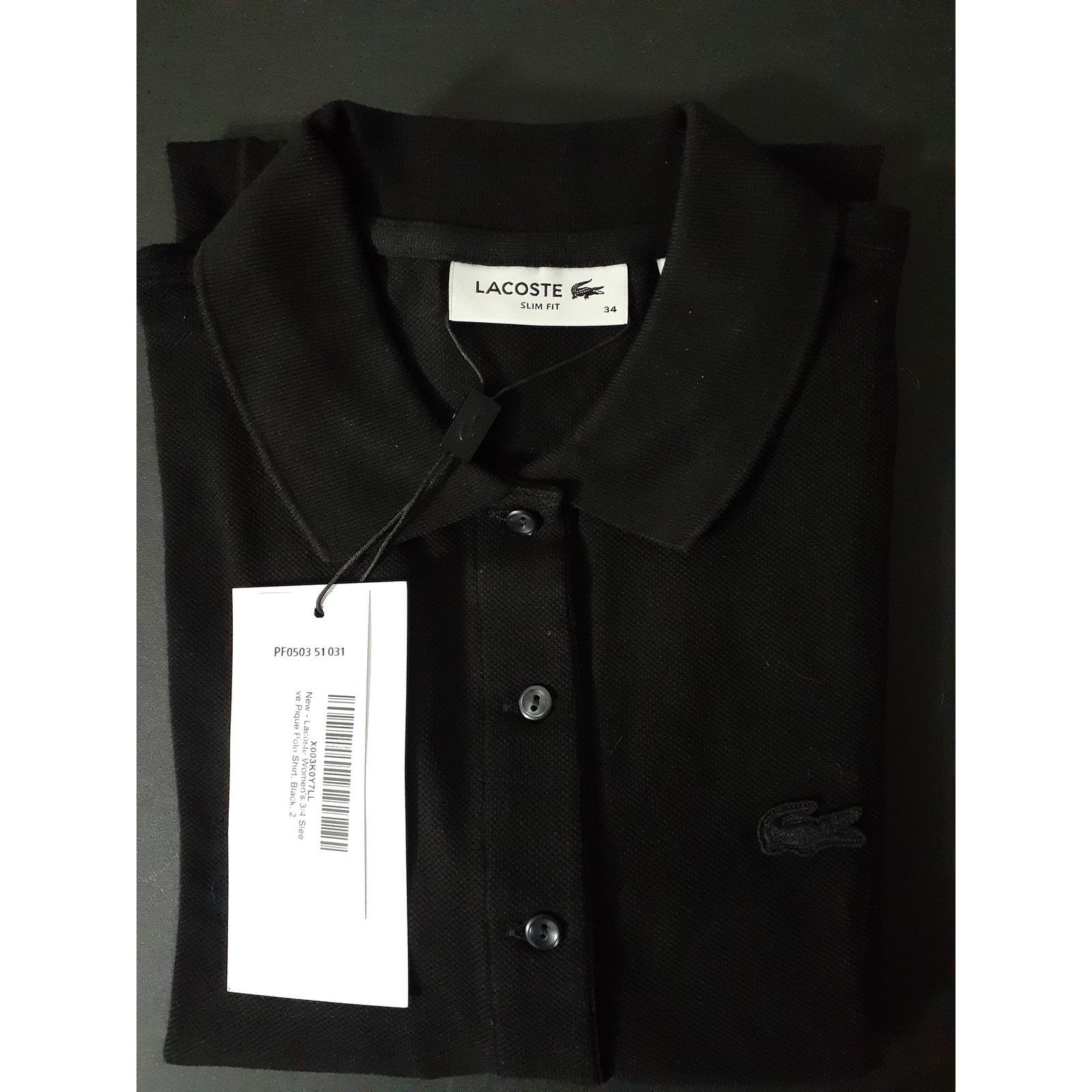 Lacoste Lacoste Women's 3/4 Sleeve Pique Polo Shirt Black Size 2 Size XS / US 0-2 / IT 36-38 - 2 Thumbnail