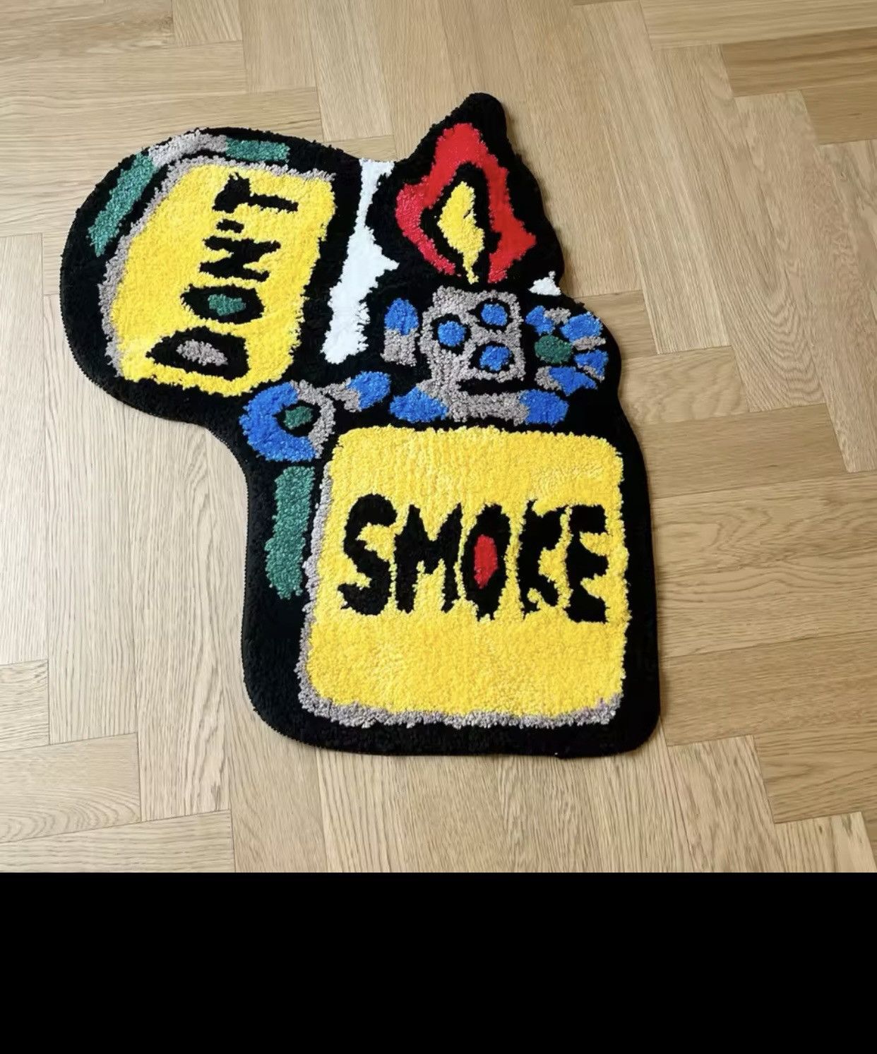 Japanese Brand × Vintage Yellow Lighter Don't Smoke Flocking Rug Carpet Size ONE SIZE - 4 Thumbnail