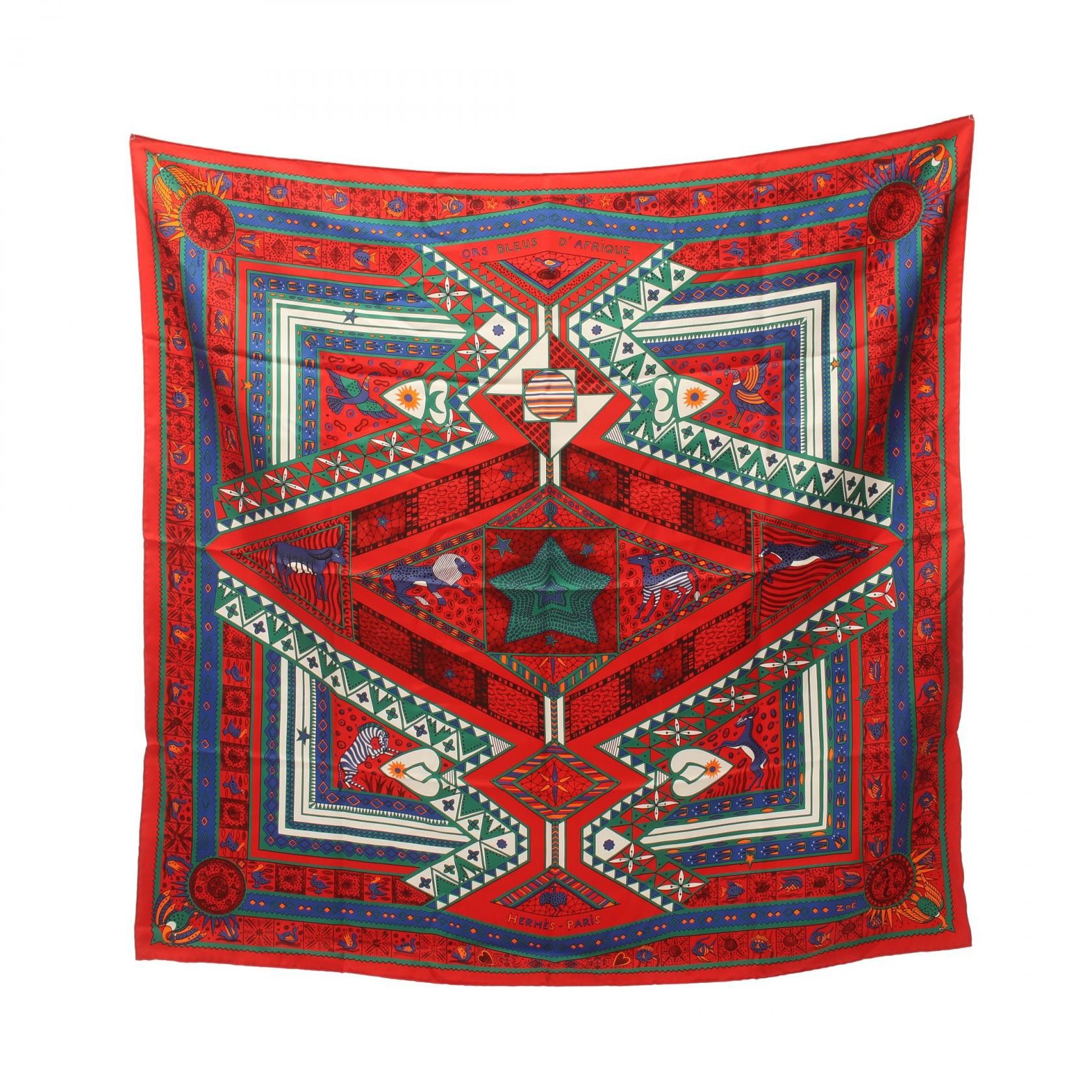 Hermes Hermes Carre 90 Ors Bleus D'Afrique Silk Scarf Canvas Scarf in Great Condition Size ONE SIZE - 1 Thumbnail