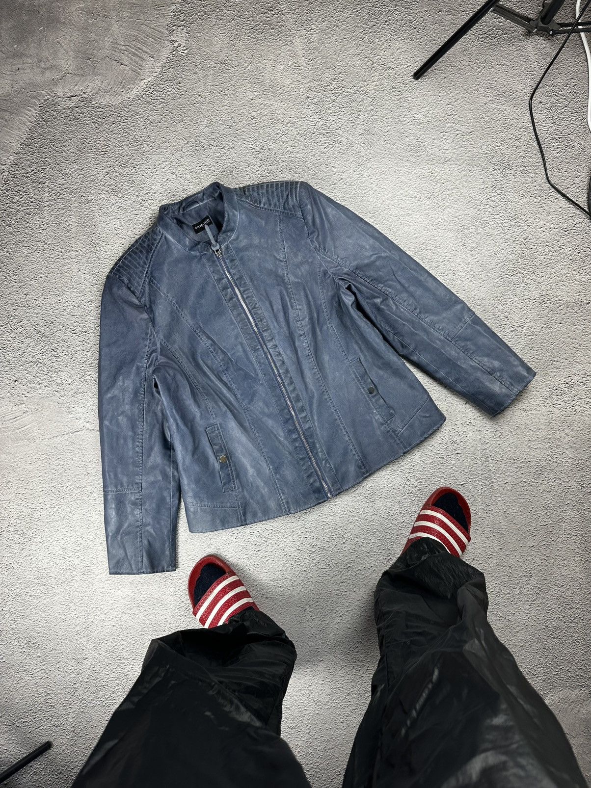 Leather Vintage Leather Biker Jacket Y2K Faded Coat Hype Size M / US 6-8 / IT 42-44 - 3 Thumbnail