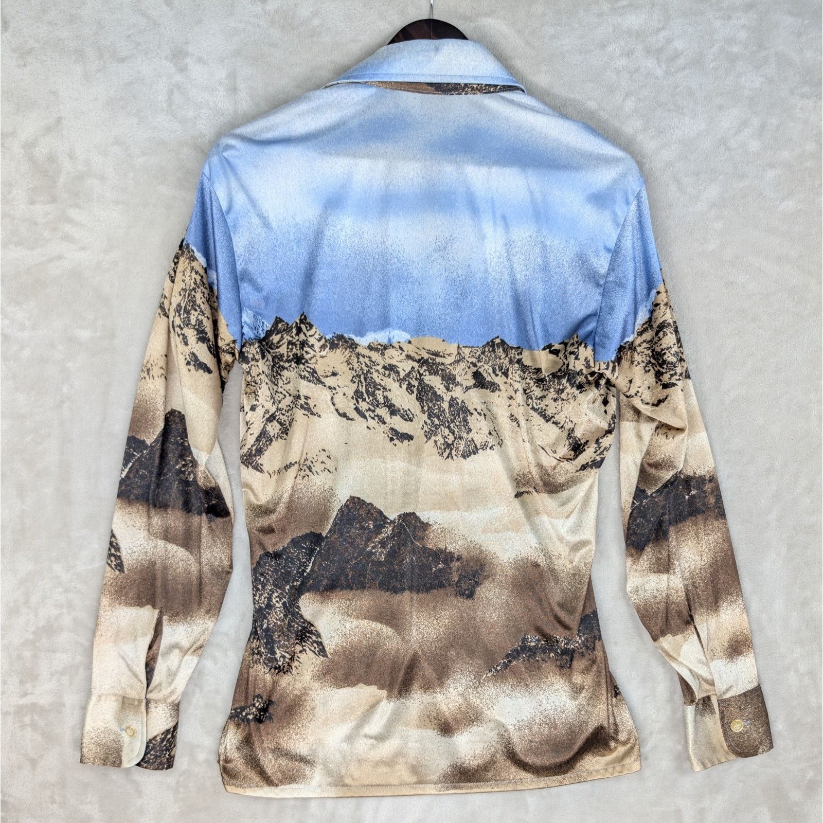 Oleg Cassini Vtg Oleg Cassini by Burma 70s Mountain Print Disco Shirt Men Size US M / EU 48-50 / 2 - 5 Thumbnail