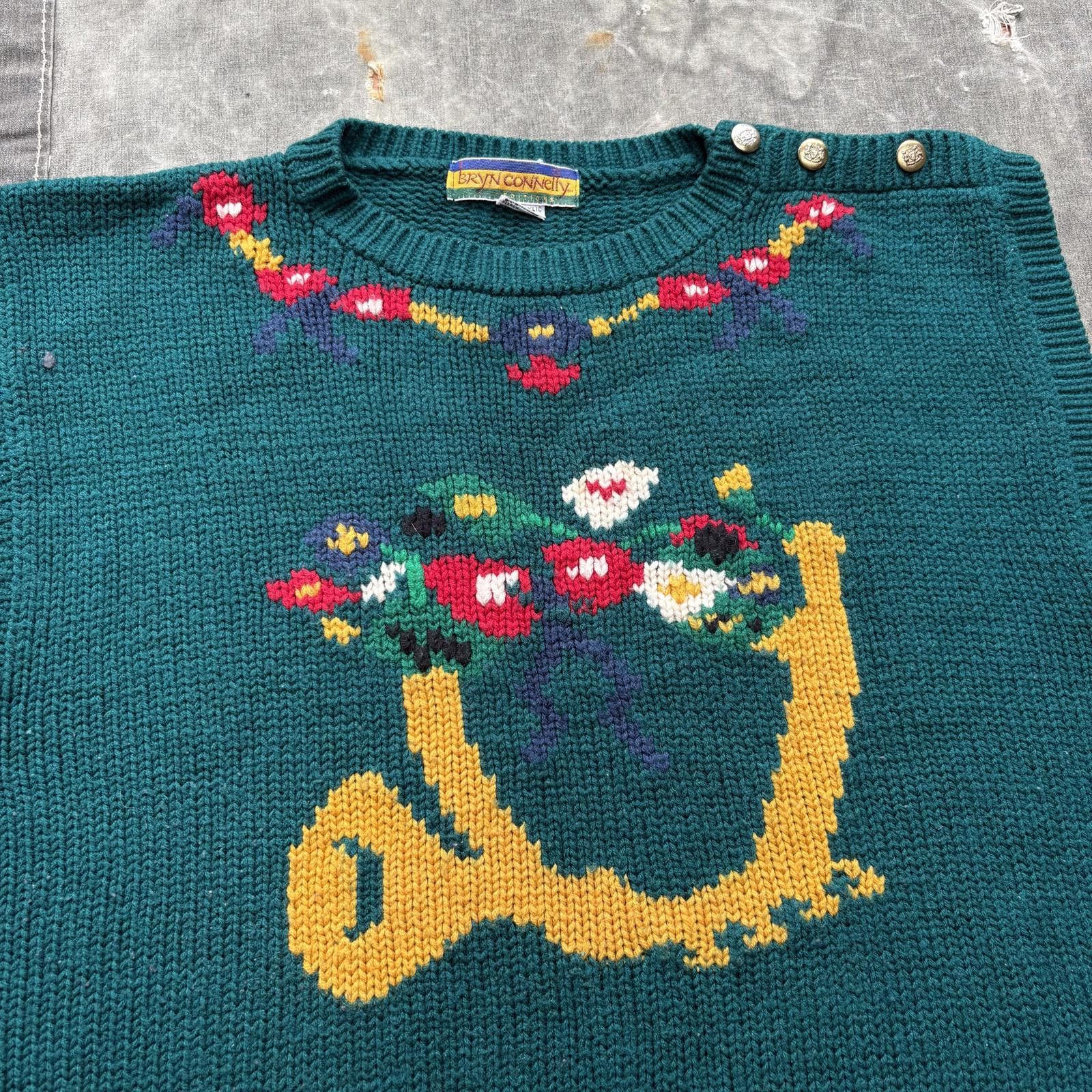 Vintage Vintage 80s Unique Green Instrument Floral Knit Sweater Vest Size L / US 10 / IT 46 - 2 Thumbnail