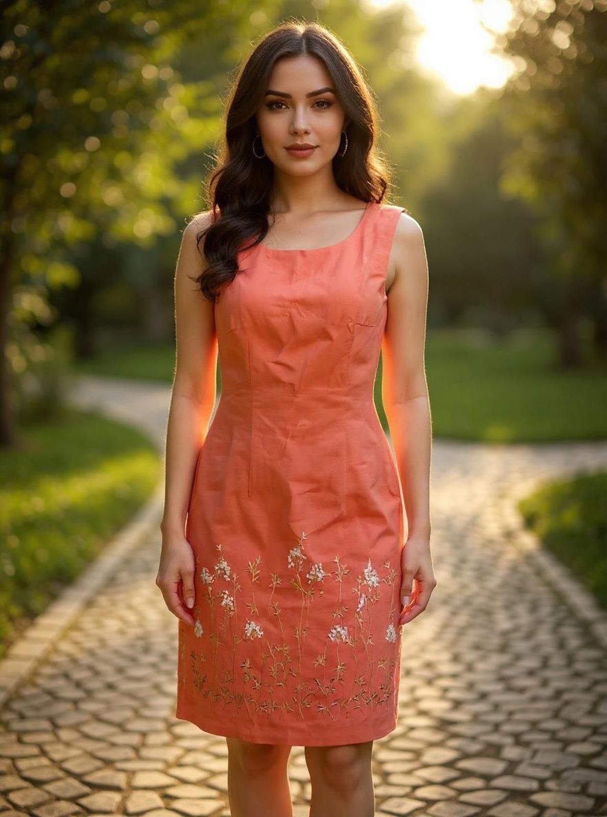 Other Maggy London Elegant Coral Midi Dress with Floral Embroidery Size M / US 6-8 / IT 42-44 - 2 Thumbnail
