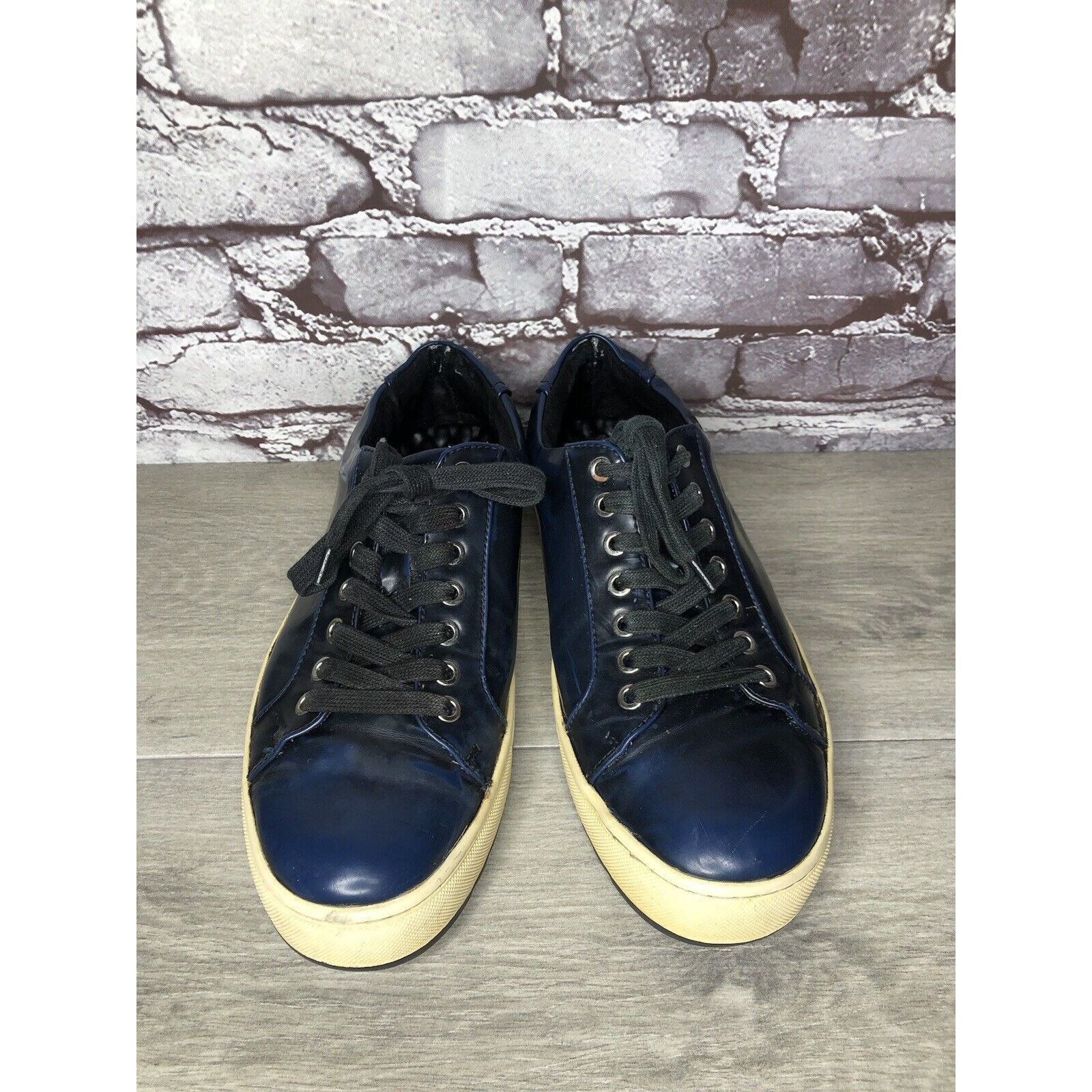Karl Lagerfeld KARL LAGERFELD Navy Blue Patent Leather Lace Up Sneakers Sho Size US 9 / EU 42 - 1 Thumbnail
