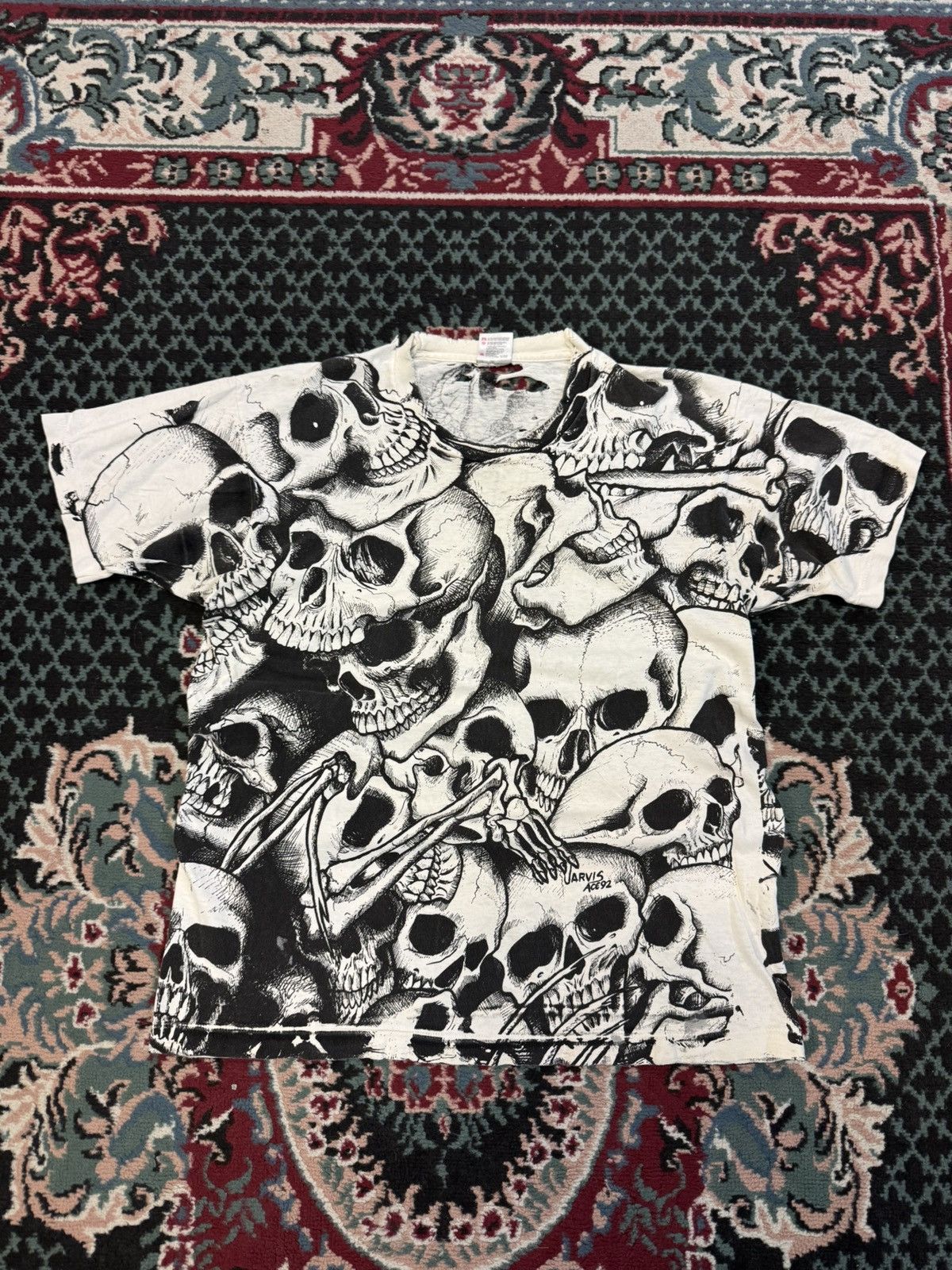 Vintage Vintsge AOP Skull Jarvis Ace 1992 Original Rare grunge shirt Size US L / EU 52-54 / 3 - 2 Thumbnail