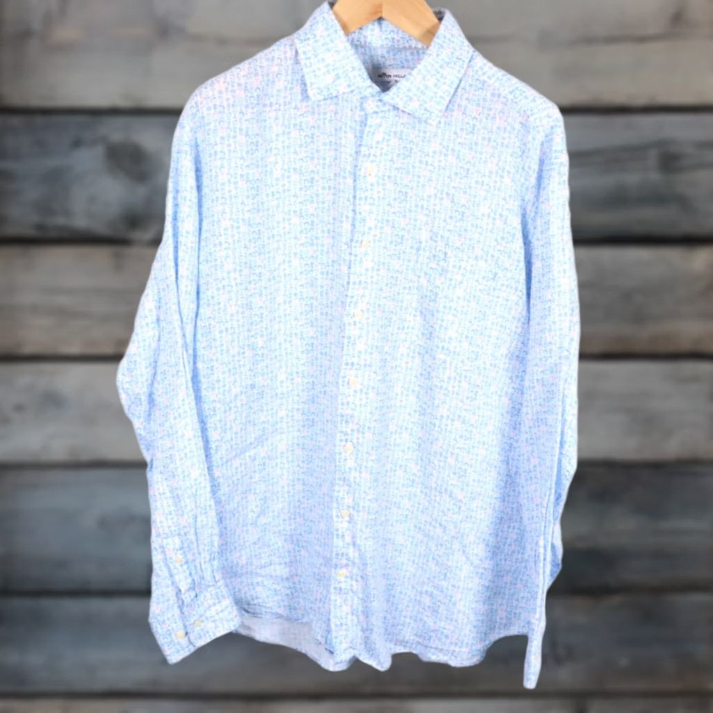 Peter Millar Peter Millar Linen Shirt Men's XL Blue Pink Cocktail Martini Motif Long Sleeve Size US XL / EU 56 / 4 - 1 Thumbnail