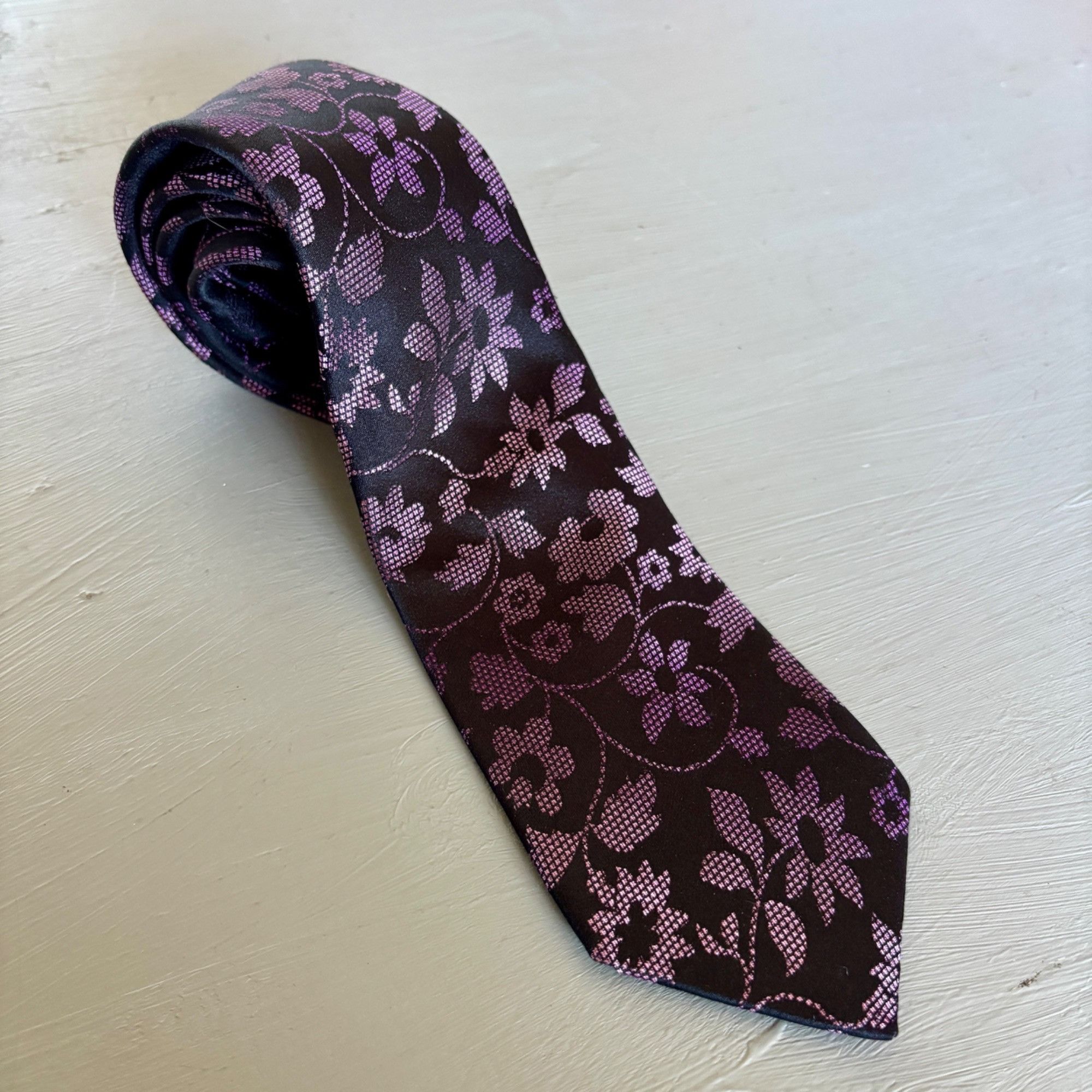 Other Vintage Broletto Tie Purple Floral Silk Made USA Jacquard Fl Size ONE SIZE - 4 Thumbnail