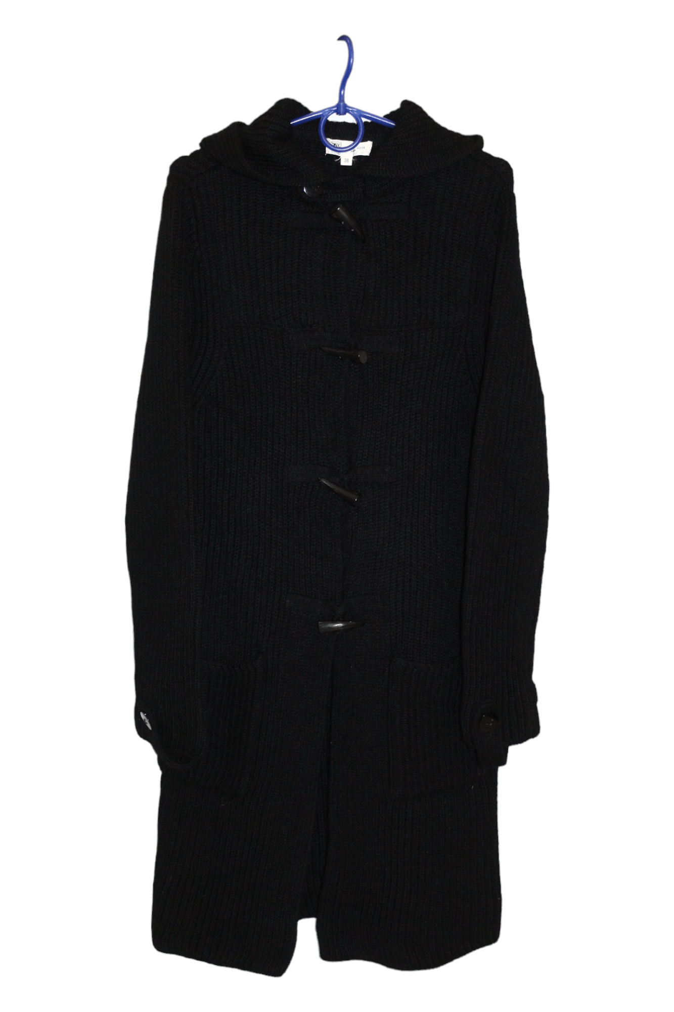 Michel Klein Paris Rib Knit Wool Longline Hooded Cardigan