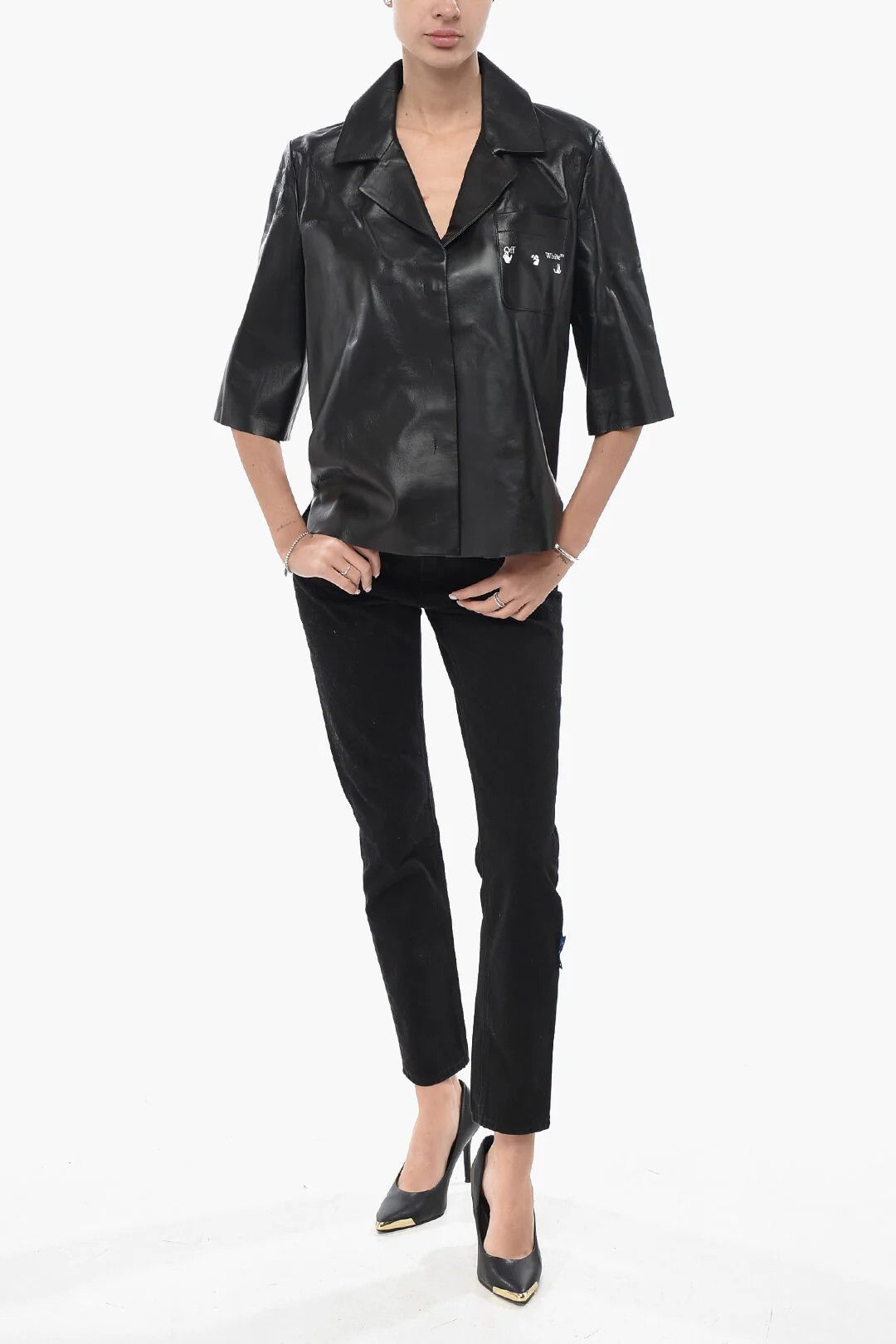 Off-White og1mm0426 Leather Bowling Shirt in Black Size S / US 4 / IT 40 - 4 Thumbnail