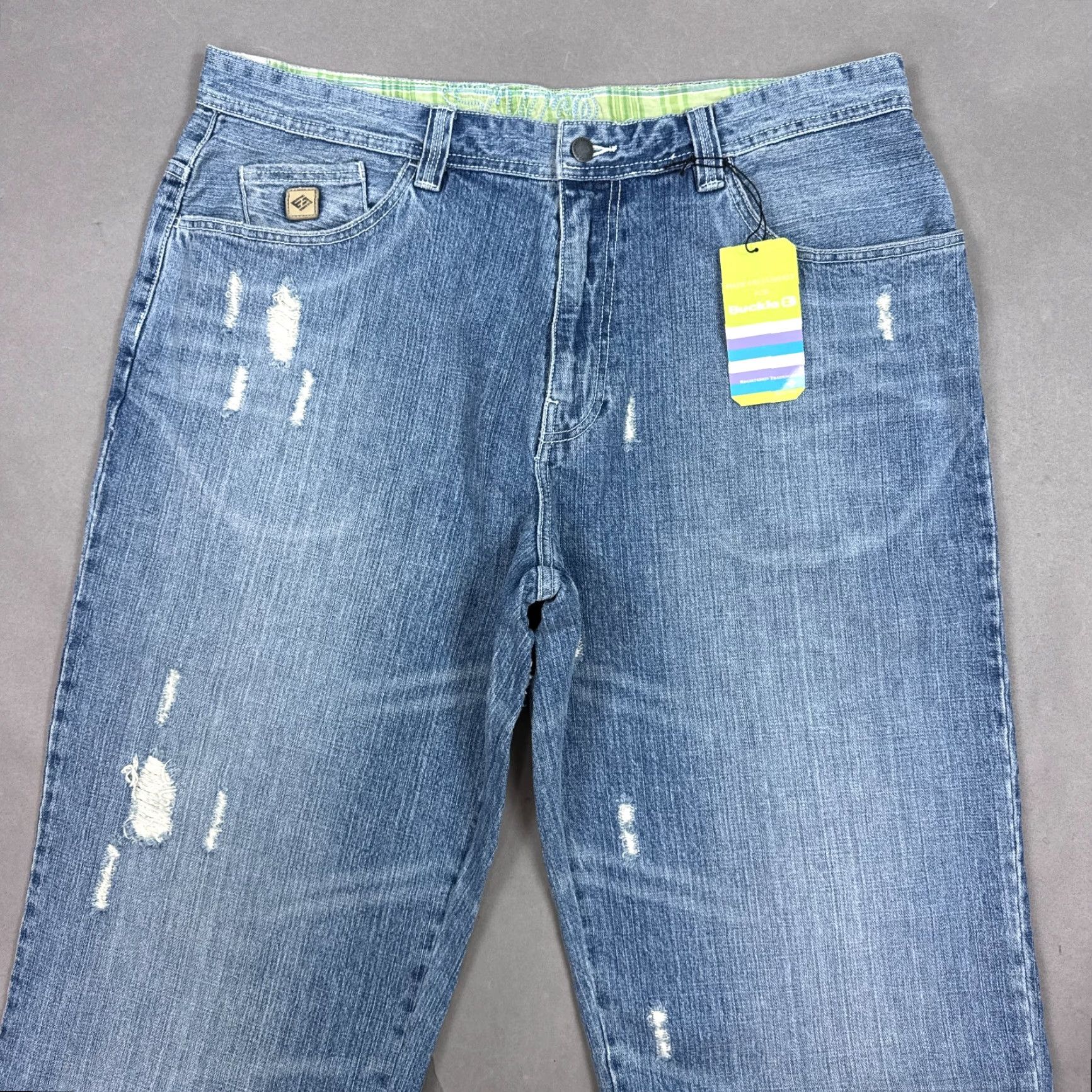 Enyce Enyce Jeans Mens 38x32 Blue Baggy Thrashed Faded Wide Loose Denim Pants Buckle Size US 38 / EU 54 - 2 Thumbnail
