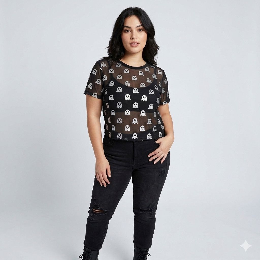 Other Black Friday Size 12 NEW Top Short Sleeve Sheer Black Mesh Size L / US 10 / IT 46 - 2 Thumbnail