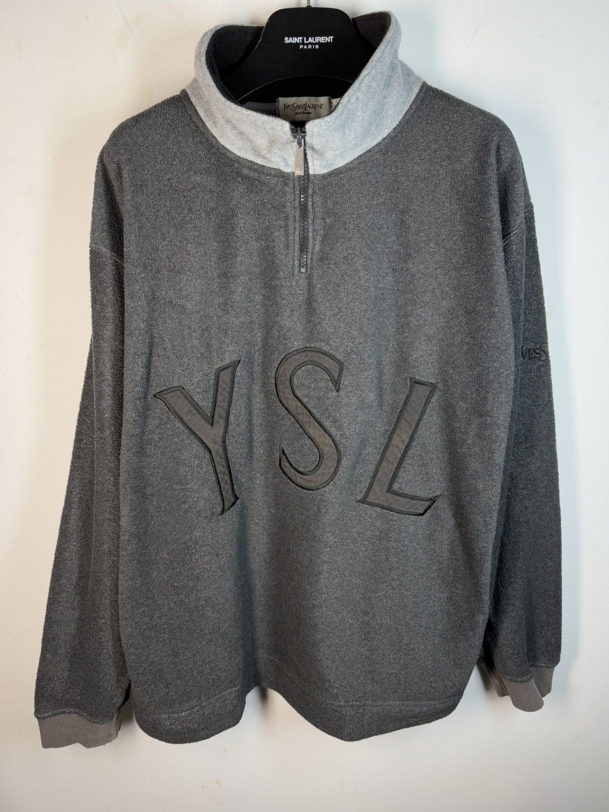 Yves Saint Laurent Fleece YSL Sweatshirt 1/4 Quarter Zip Up Logo Sweater Y2k Size US XL / EU 56 / 4 - 3 Thumbnail