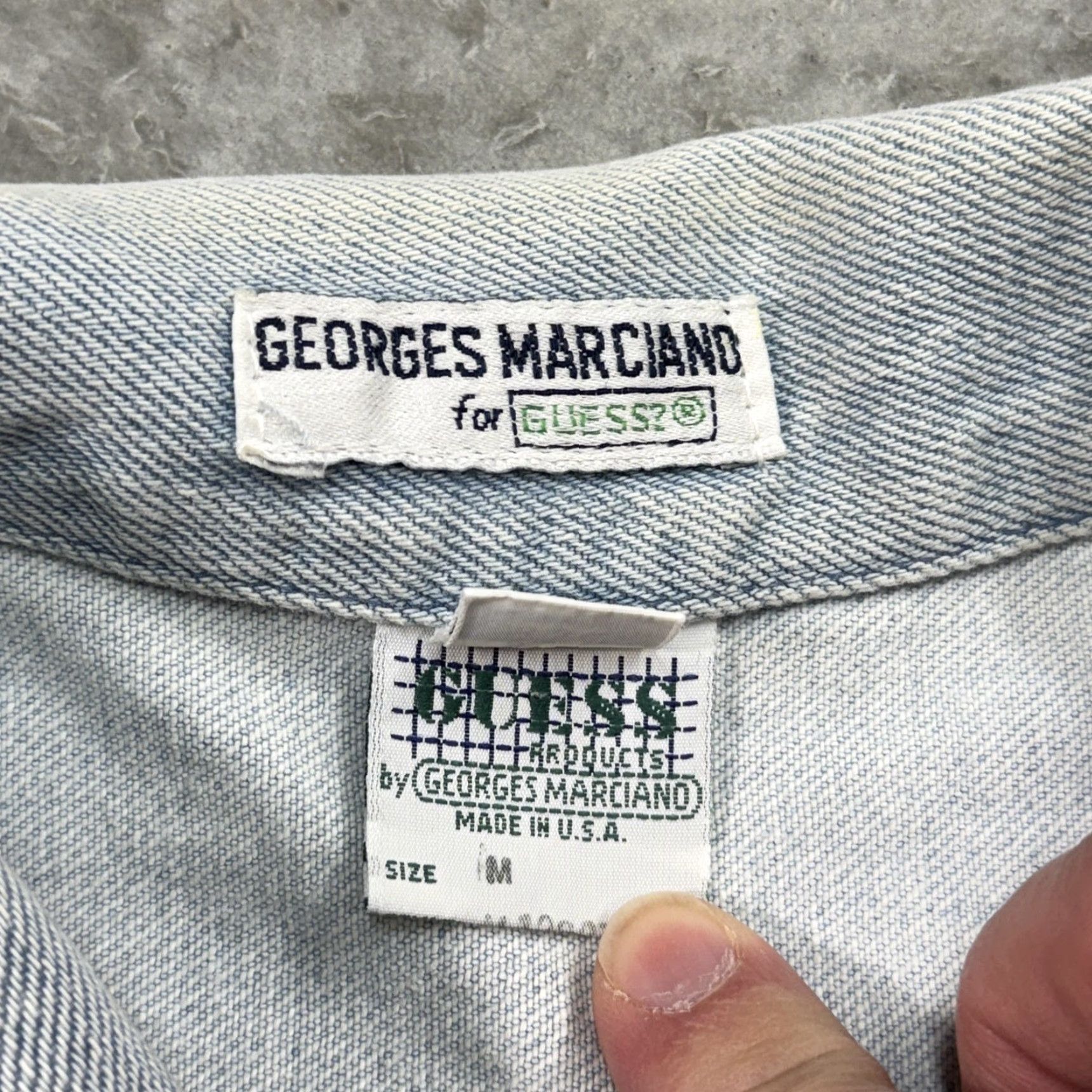 Guess VINTAGE GUESS Georges Marciano for GUESS Denim Jacket Mens M Blue 80s 90s Cotton Solid Logo Button Bomber Jacket Made USA Size US M / EU 48-50 / 2 - 5 Thumbnail