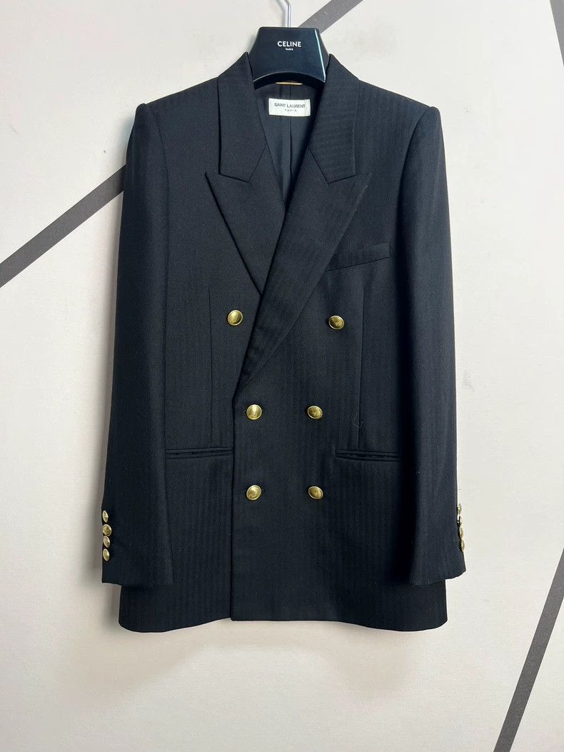 Saint Laurent Paris Saint laurent paris Black gun collar striped wool double-br Size XS / US 0-2 / IT 36-38 - 1 Thumbnail