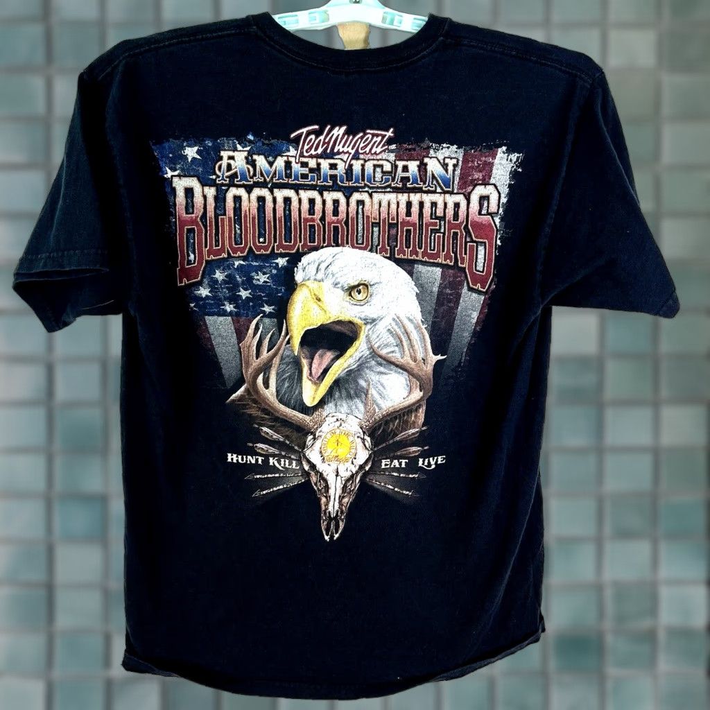 Gildan GILDAN Ted Nugent American Blood Brothers T-Shirt 2XL Black Graphic Print Double-Sided Mens Size US XXL / EU 58 / 5 - 1 Thumbnail