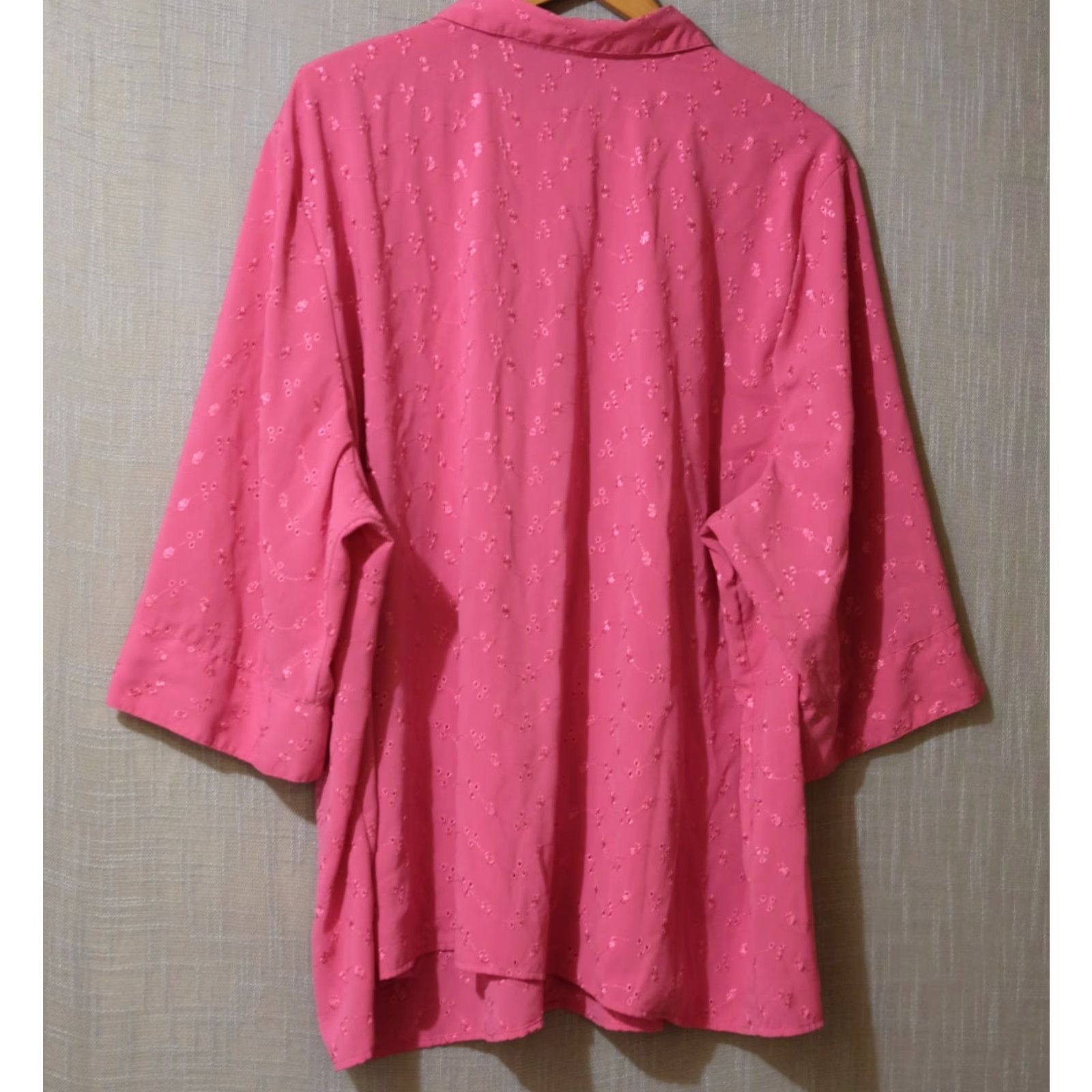 Pinko Maggie Barnes Blouse Pink 3/4 Sleeve Floral Embroidered Women's 3X #A9-15 Size XXL / US 16-18 / IT 52-54 - 5 Thumbnail