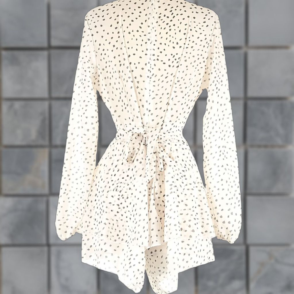 Vintage Fashion Romper Womens M White Polka Dots Chiffon Long Sleeve Coquette Size M / US 6-8 / IT 42-44 - 1 Thumbnail