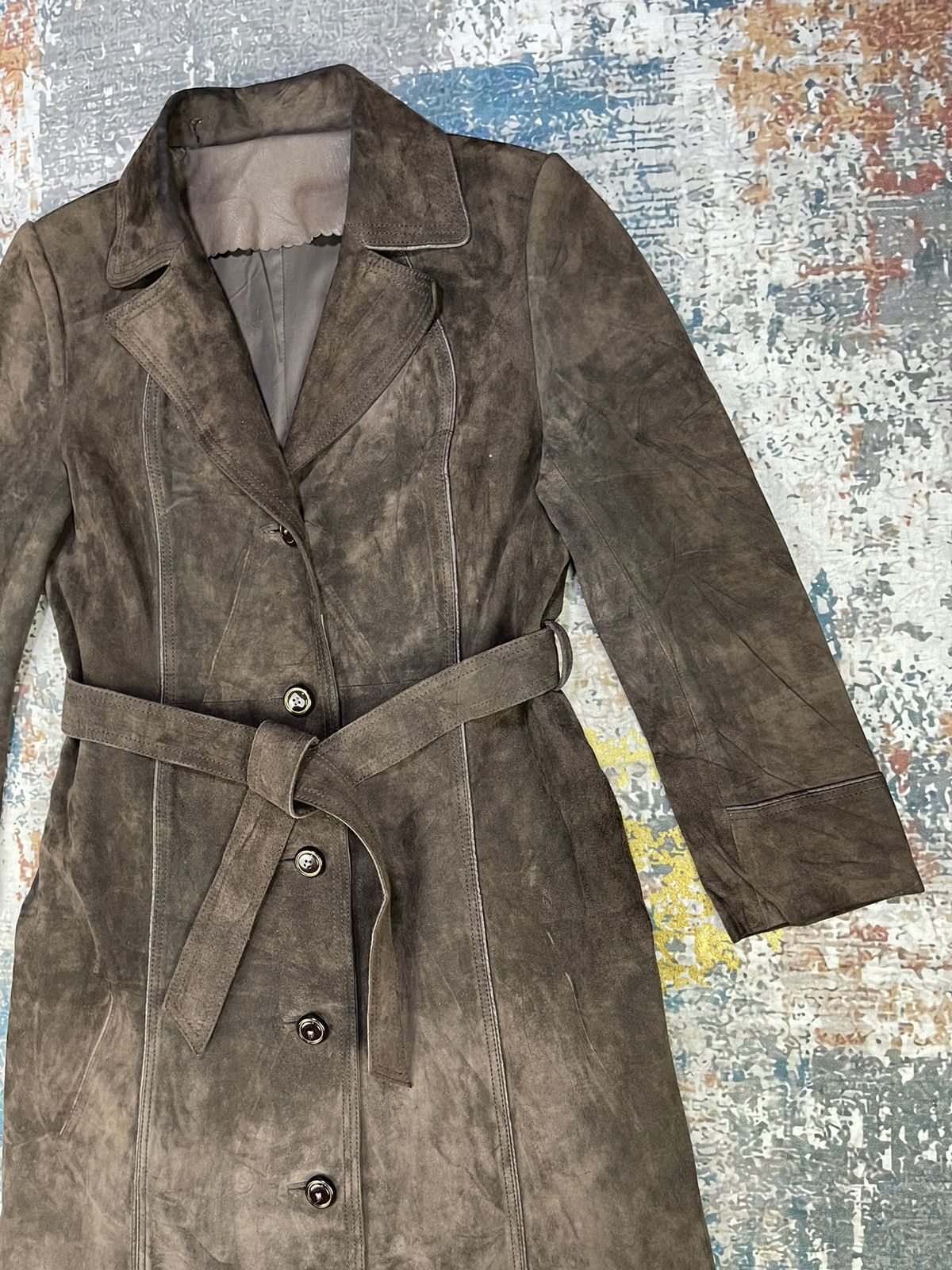 Genuine Leather Mylene Cowhide Suede Brown Trench Coat Size S / US 4 / IT 40 - 5 Thumbnail