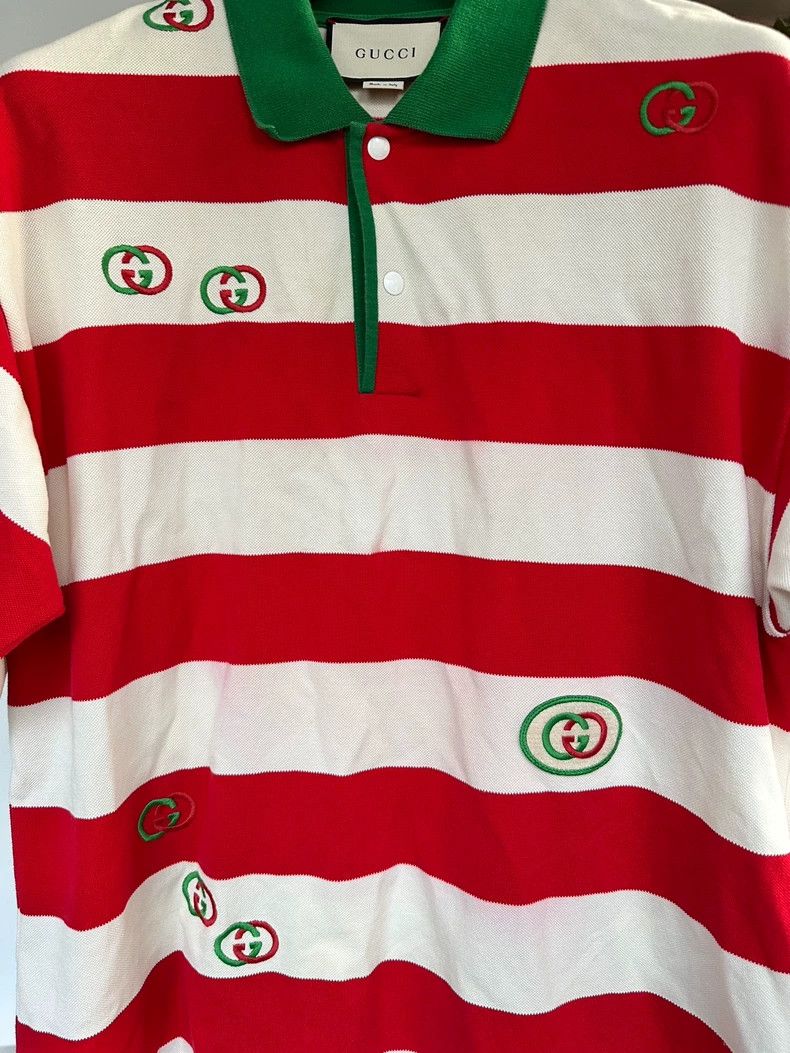 Gucci GucciWhite and red striped classic double G embroidery polo Size US L / EU 52-54 / 3 - 2 Thumbnail