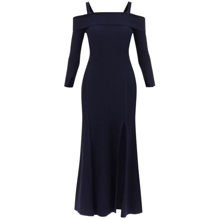 image of Ganni O1S22I1N0524 Long Knitted Dress In Black, Women's (Size XS)