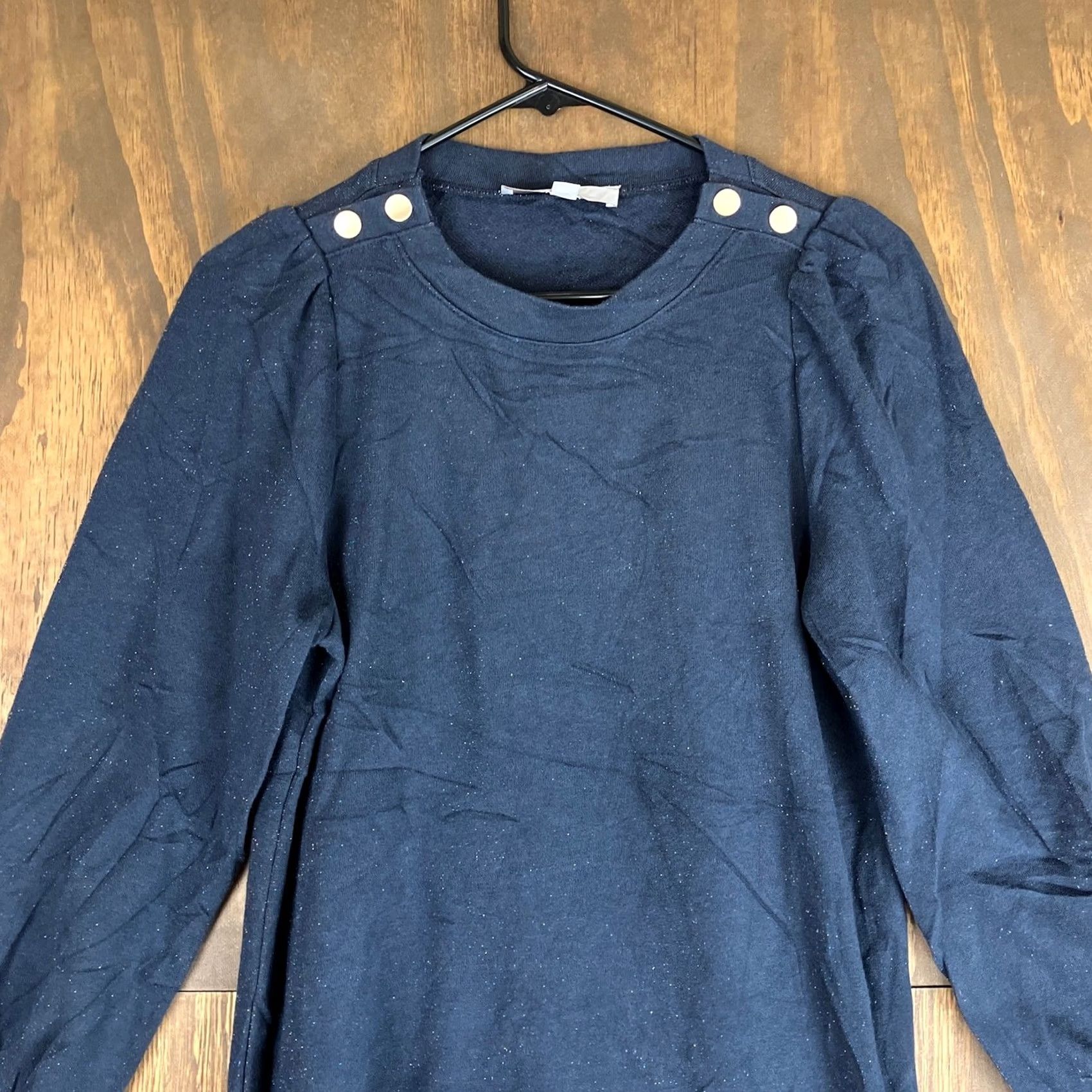 Loft LOFT Womens Sweater Dress Blue Metallic Long Sleeve Pullover S Midi Dress Crew Neck Size S / US 4 / IT 40 - 2 Thumbnail