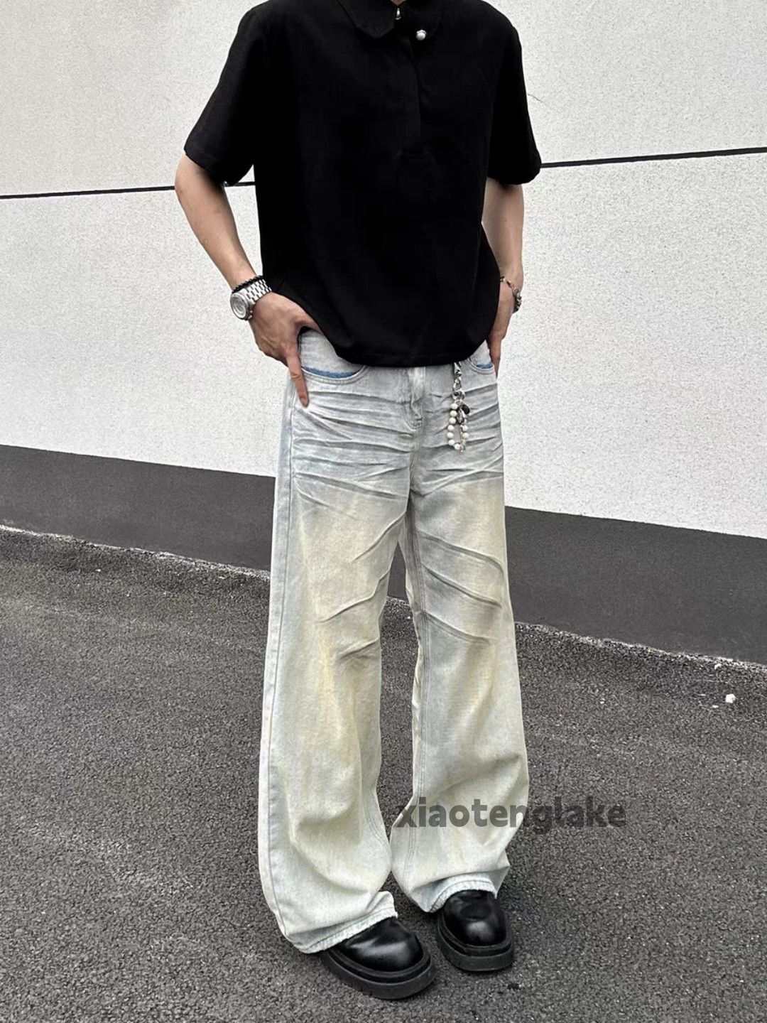 Jean xtl washed faded stain paint loose baggy hiphop jeans Size US 30 / EU 46 - 7 Thumbnail
