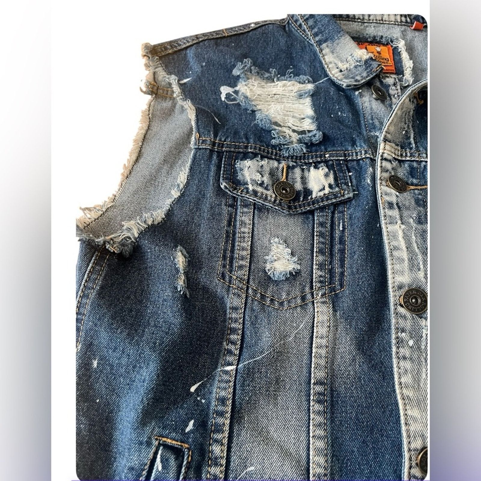 The Unbranded Brand Rolling Paper Blue Denim Destroyed Vest, size Large Size US L / EU 52-54 / 3 - 5 Thumbnail