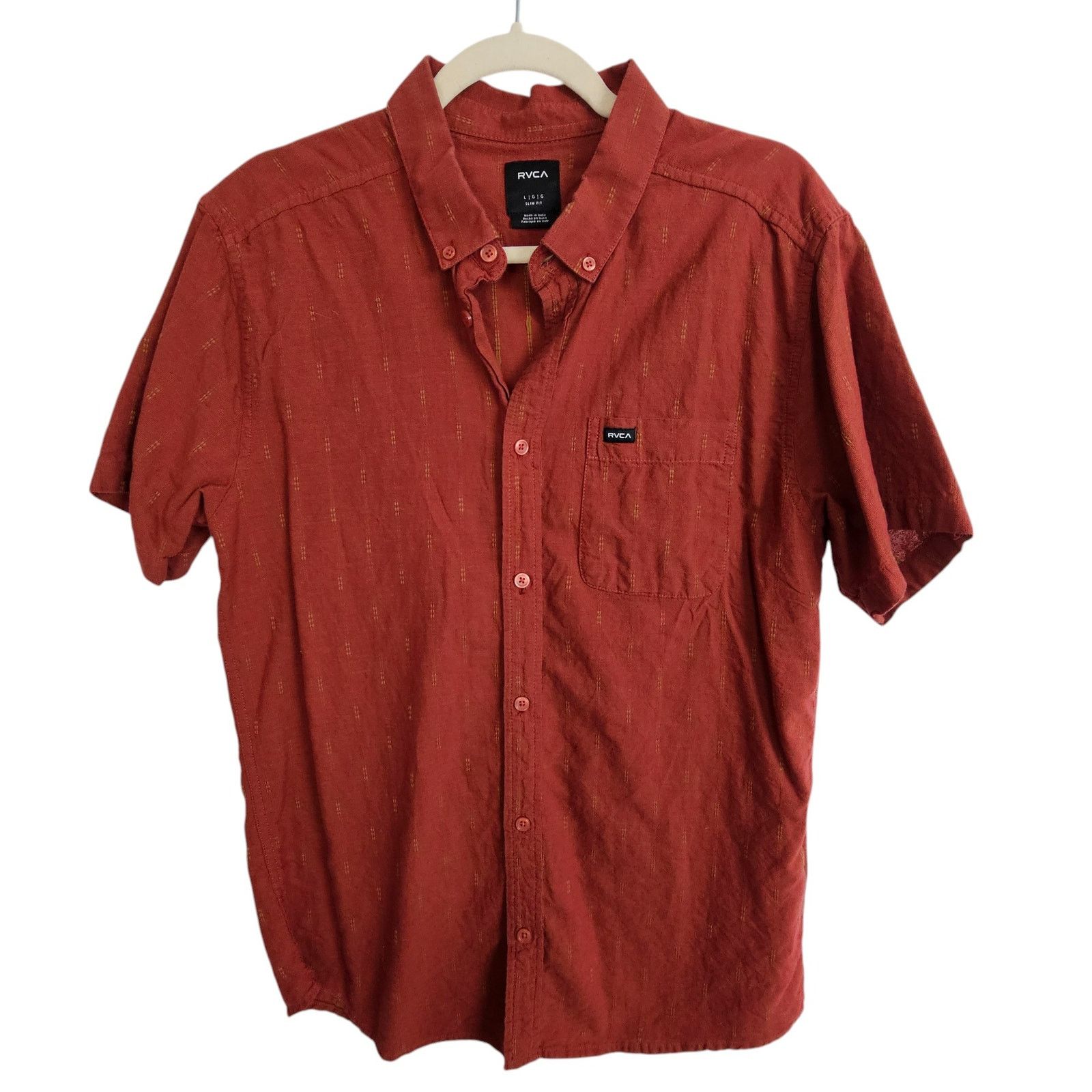 RVCA RVCA Mens Red Button Slim Fit Shirt Size L Skater Casual Size US L / EU 52-54 / 3 - 1 Thumbnail
