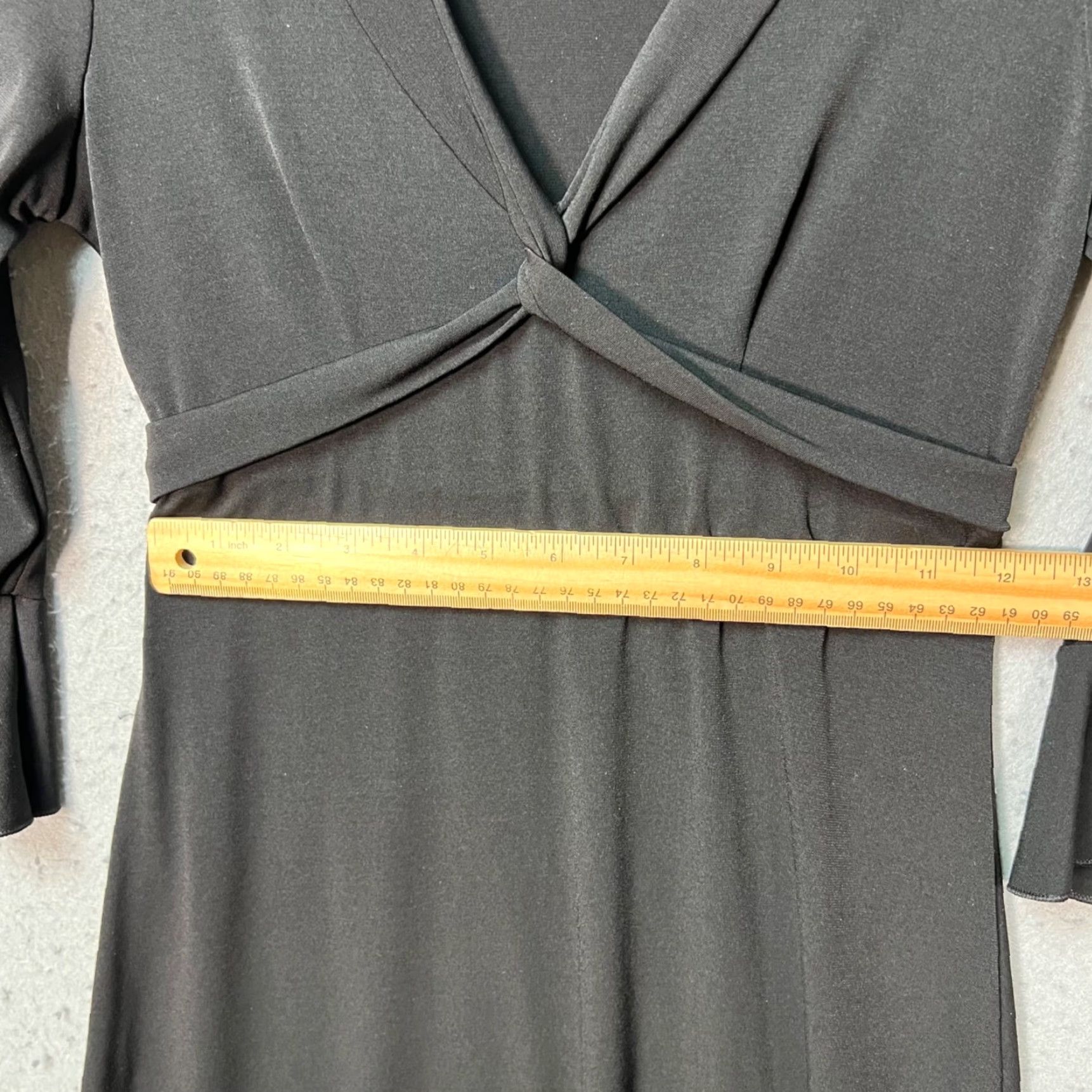 Bcbgmaxazria BCBGMAXAZRIA Dress Womens XS Black Ruffle Sleeves Knot Front Stretch A-Line Knee Length V-Neck 3/4 Sleeve Size XS / US 0-2 / IT 36-38 - 7 Thumbnail