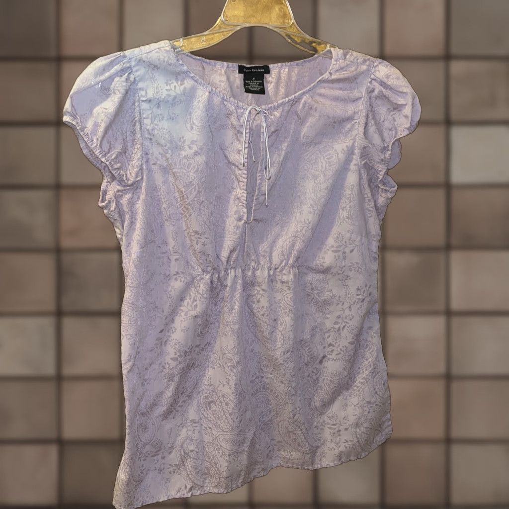 Vintage CALVIN KLEIN JEANS Women Purple Paisley Short Sleeve Blouse Medium Size M / US 6-8 / IT 42-44 - 1 Thumbnail
