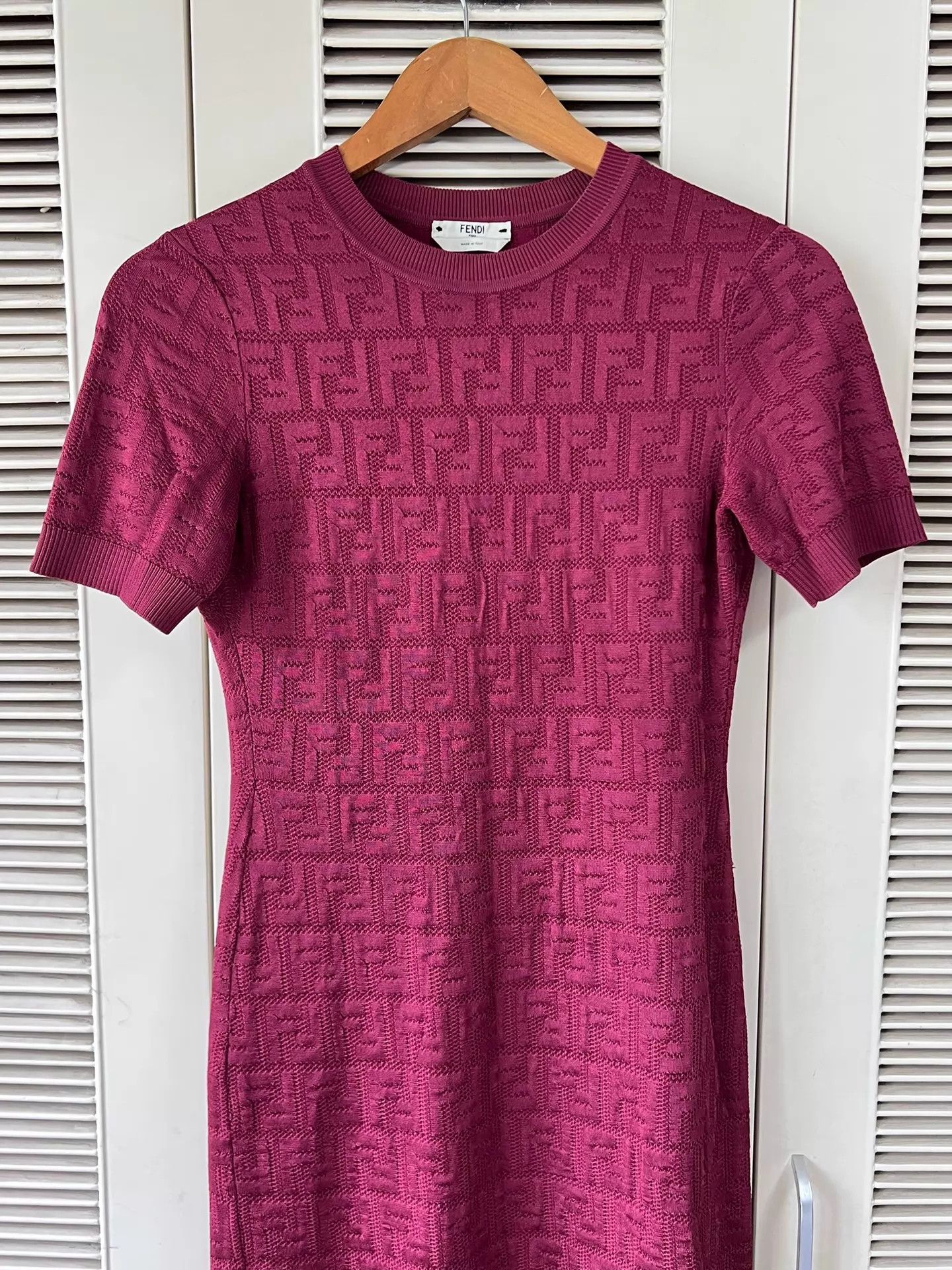 Fendi Fendi FF Print Knit Dress Burgundy Short Sleeve Slim 38 Size XS / US 0-2 / IT 36-38 - 3 Thumbnail