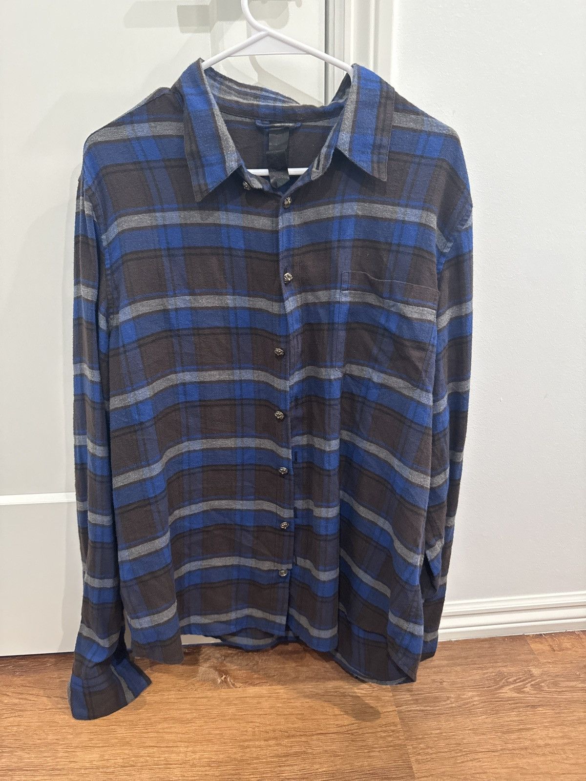 image of Chrome Hearts Sex Records Flannel in Blue, Men's (Size XL)