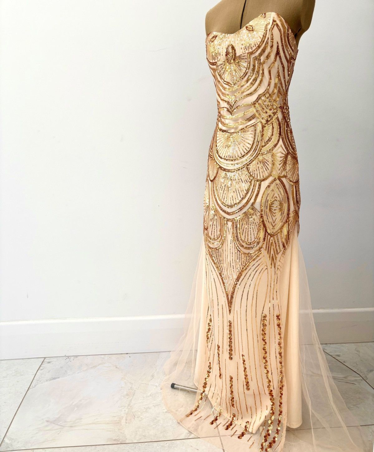 Vintage Custom Couture Gold Sequin Gown Size M / US 6-8 / IT 42-44 - 3 Thumbnail