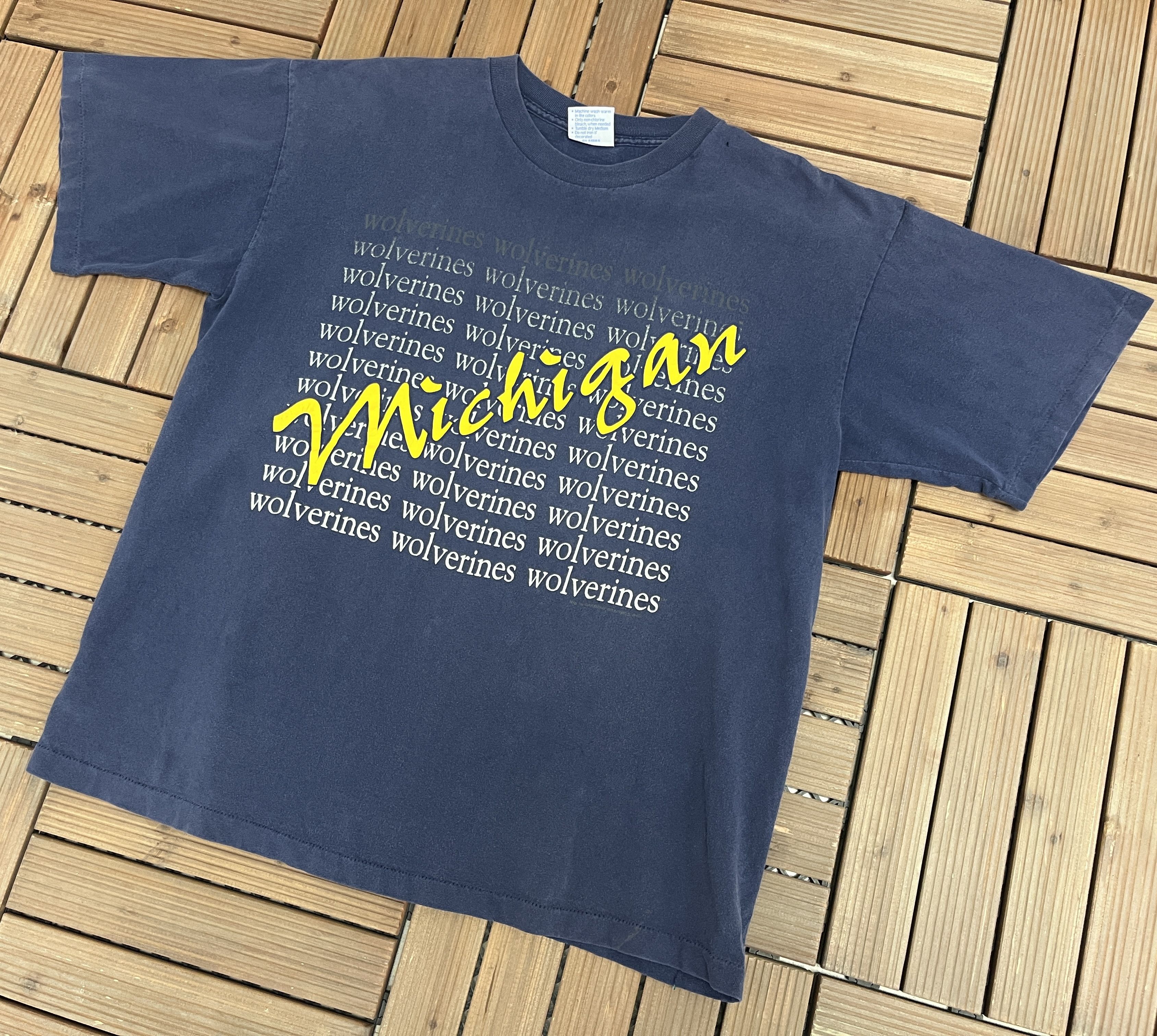 Vintage Michigan Wolverines Spell Out Vintage Blue T-Shirt Tee Size US XL / EU 56 / 4 - 3 Thumbnail