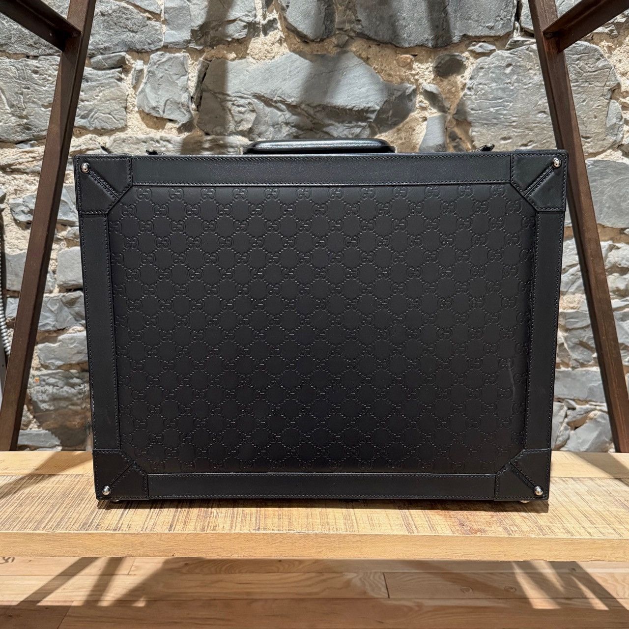 Gucci Gucci Black Leather Guccissima GG Embossed Trunk Suitcase Size ONE SIZE - 2 Thumbnail