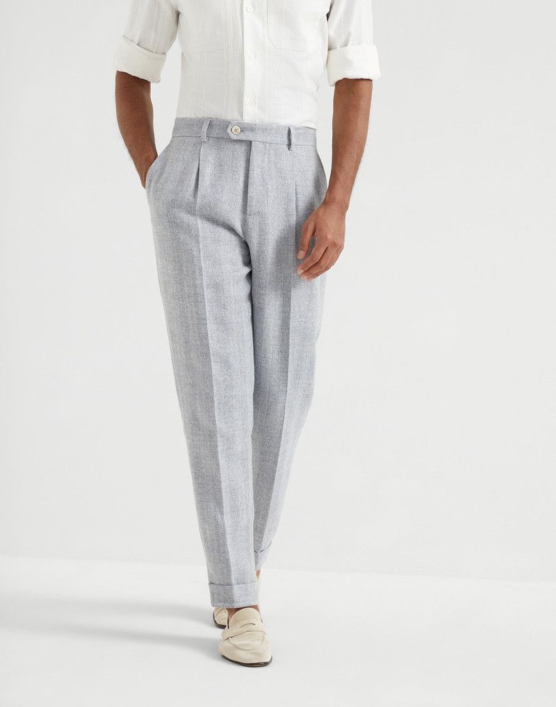 Brunello Cucinelli o1la1rc1a0326 Wool And Cotton Textured Trousers in Grey Size US 34 / EU 50 - 1 Thumbnail