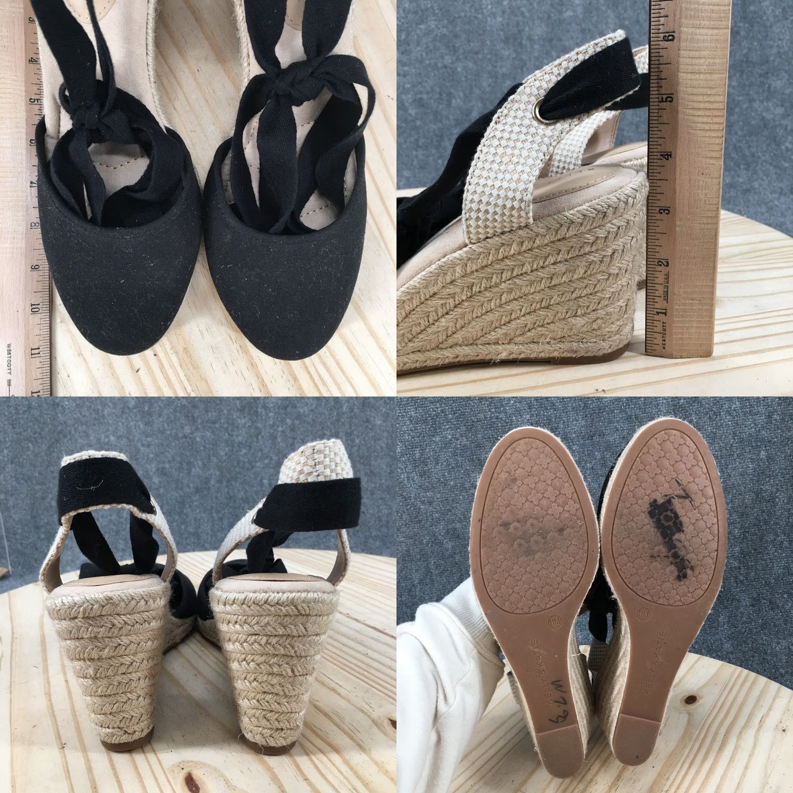 Vintage Kelly & Katie Womens 11 M Espadrille Wedge Heels Platform Sandals Black Size US 11 / IT 41 - 8 Thumbnail