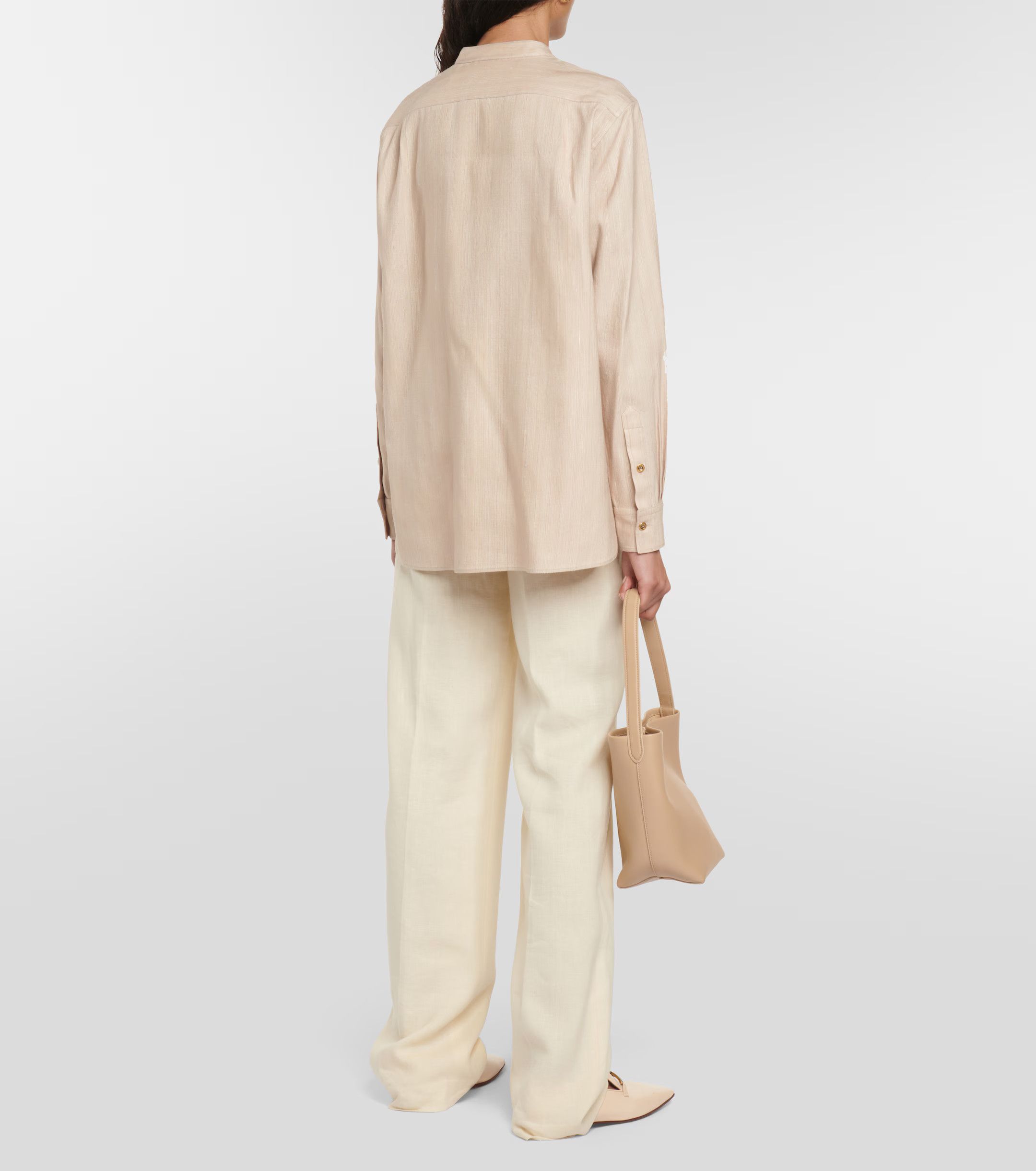 Loro Piana o1srvl11e0824 Jalia Light Tussah Silk Shirt in Beige Size M / US 6-8 / IT 42-44 - 5 Thumbnail