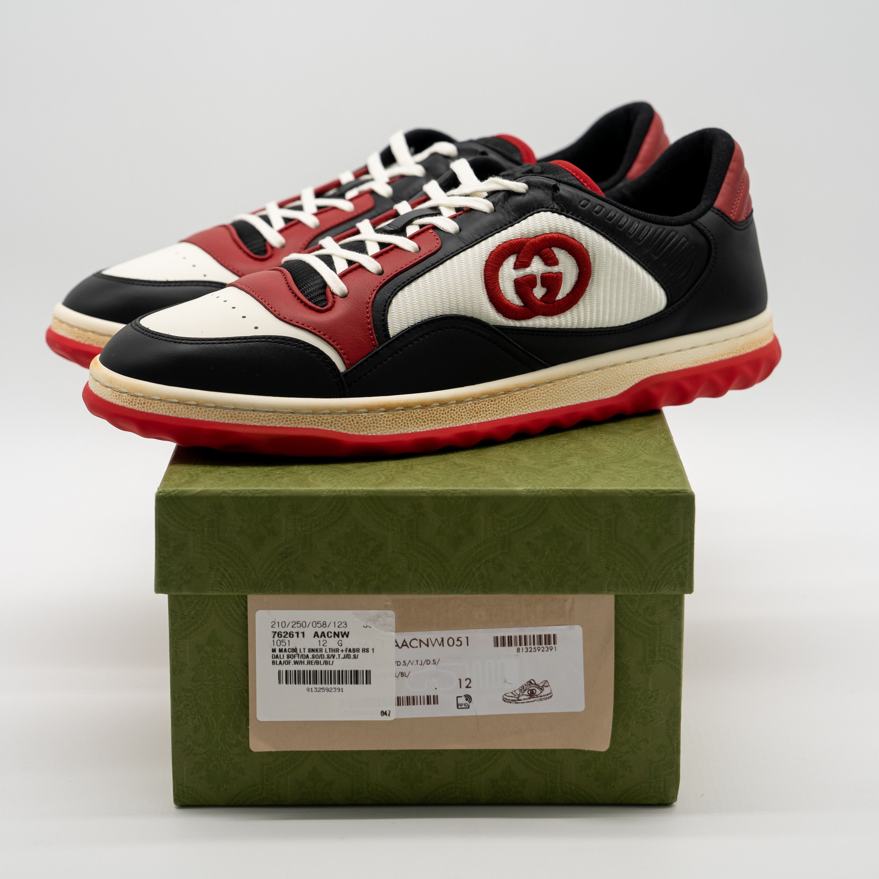 Gucci 12.5 US Gucci MAC80 Sneakers Black White Red Distressed Size US 12.5 / EU 45-46 - 12 Thumbnail
