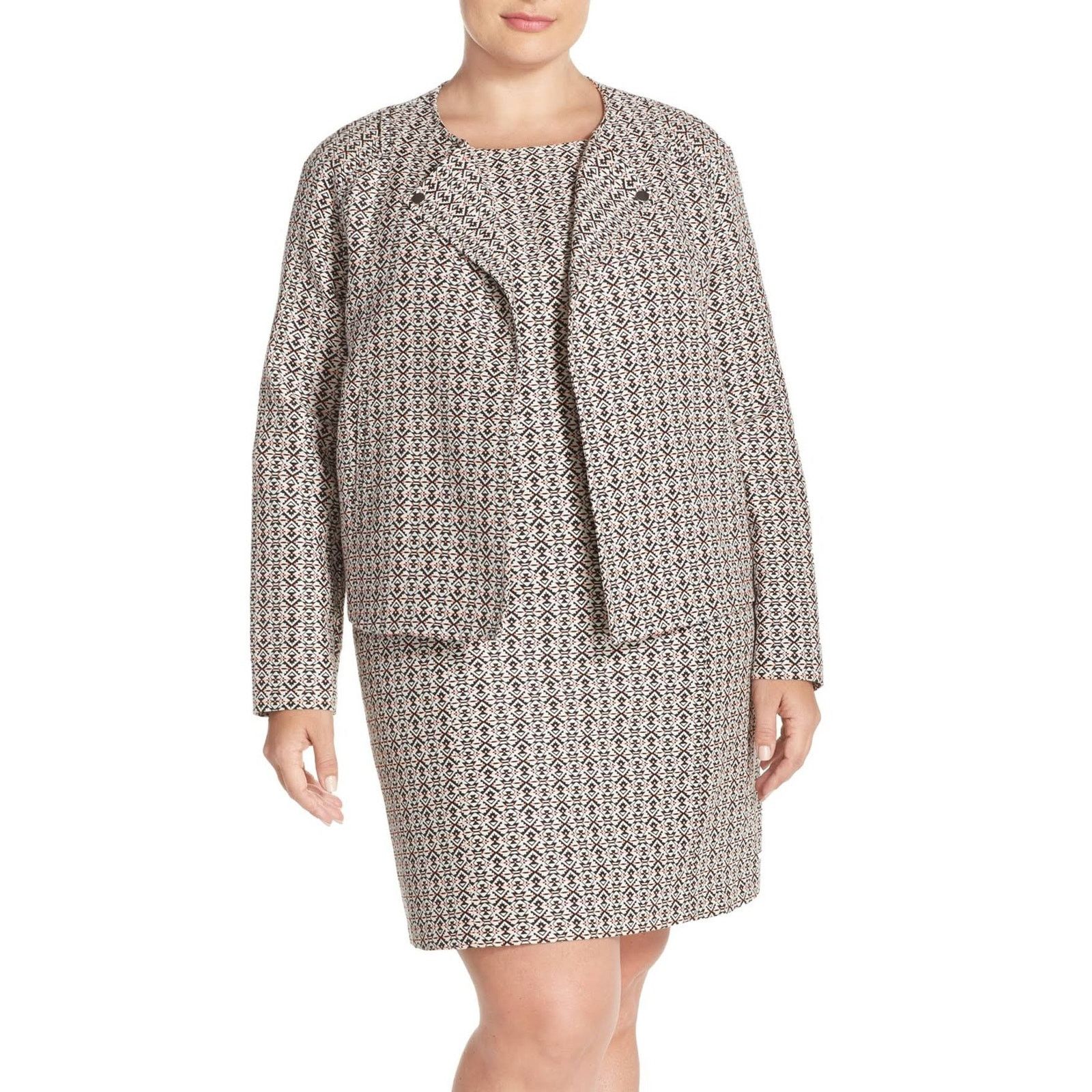 Tart Open Long Sleeve Black White Pink Geometric Blazer 1X