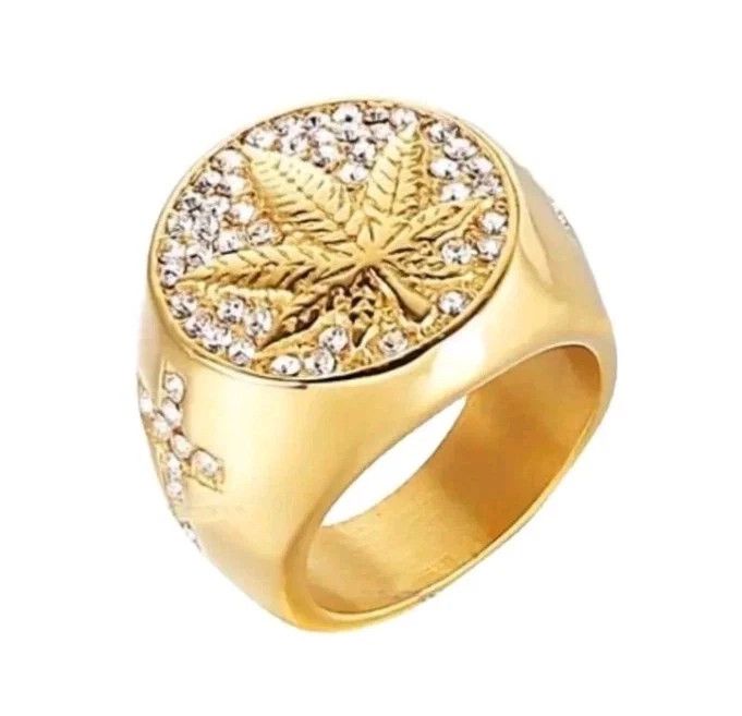 Other Men Fashion Pot Leaf Ring Punk Stainless Steel Ring Size 11 Size ONE SIZE - 3 Thumbnail
