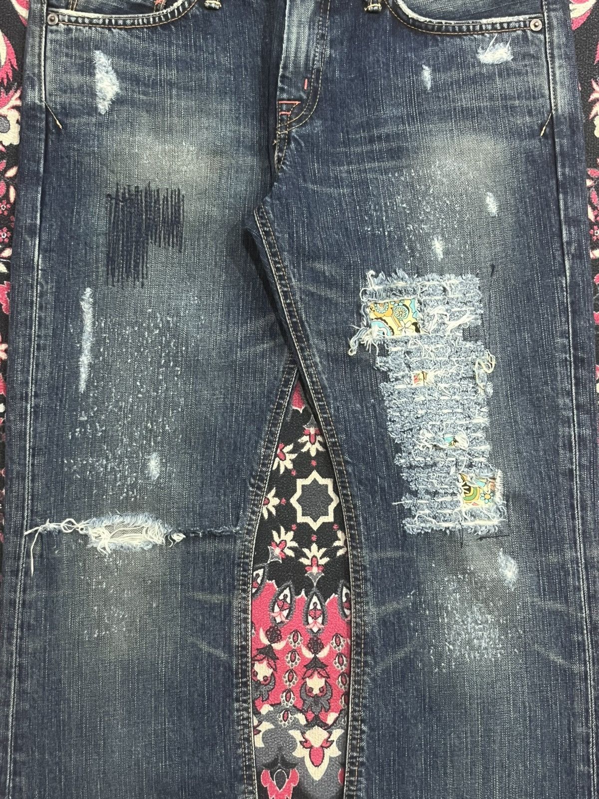 Tornado Mart Vintage Japan Edwin Miss 503 Dark Blue Distressed Flare Jean Size 31" - 5 Thumbnail