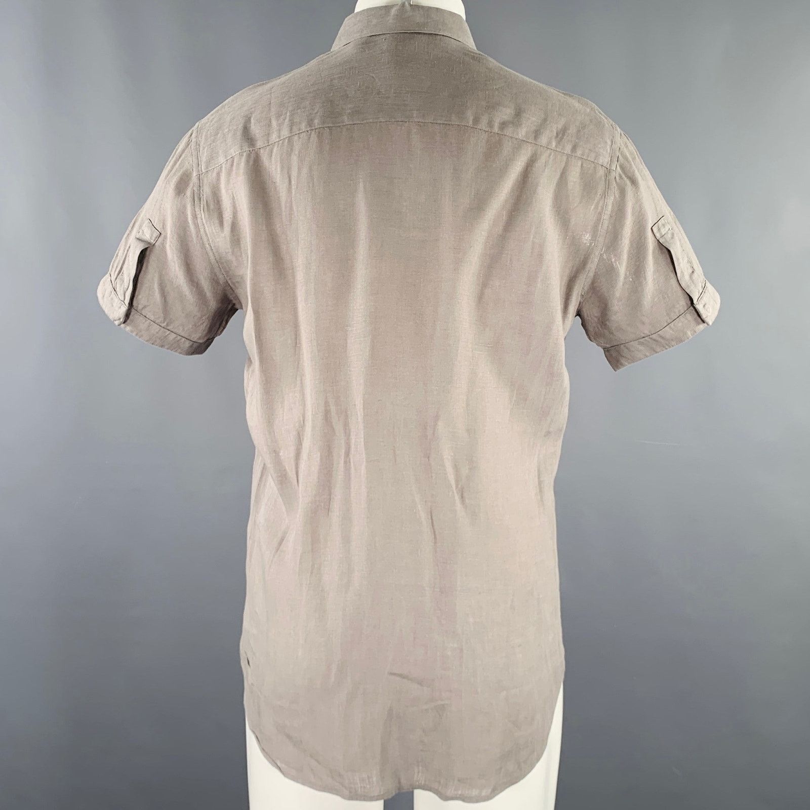 Theory THEORY Size S Grey Linen Button Down Short Sleeve Shirt Size US S / EU 44-46 / 1 - 3 Thumbnail