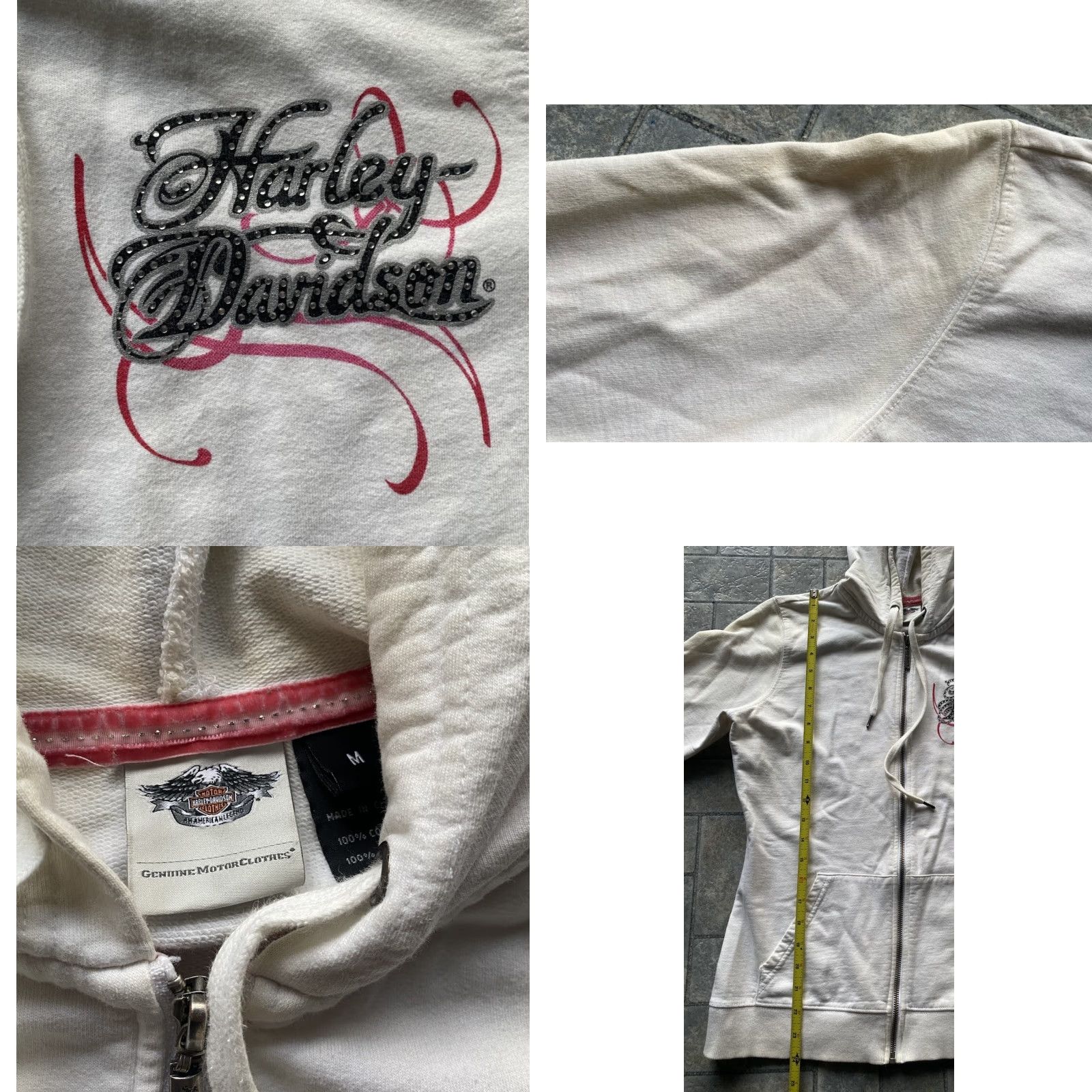 Harley Davidson Harley-Davidson Hoodie Full Zip Women M White Heart Yellowing Flaws Size M / US 6-8 / IT 42-44 - 8 Thumbnail
