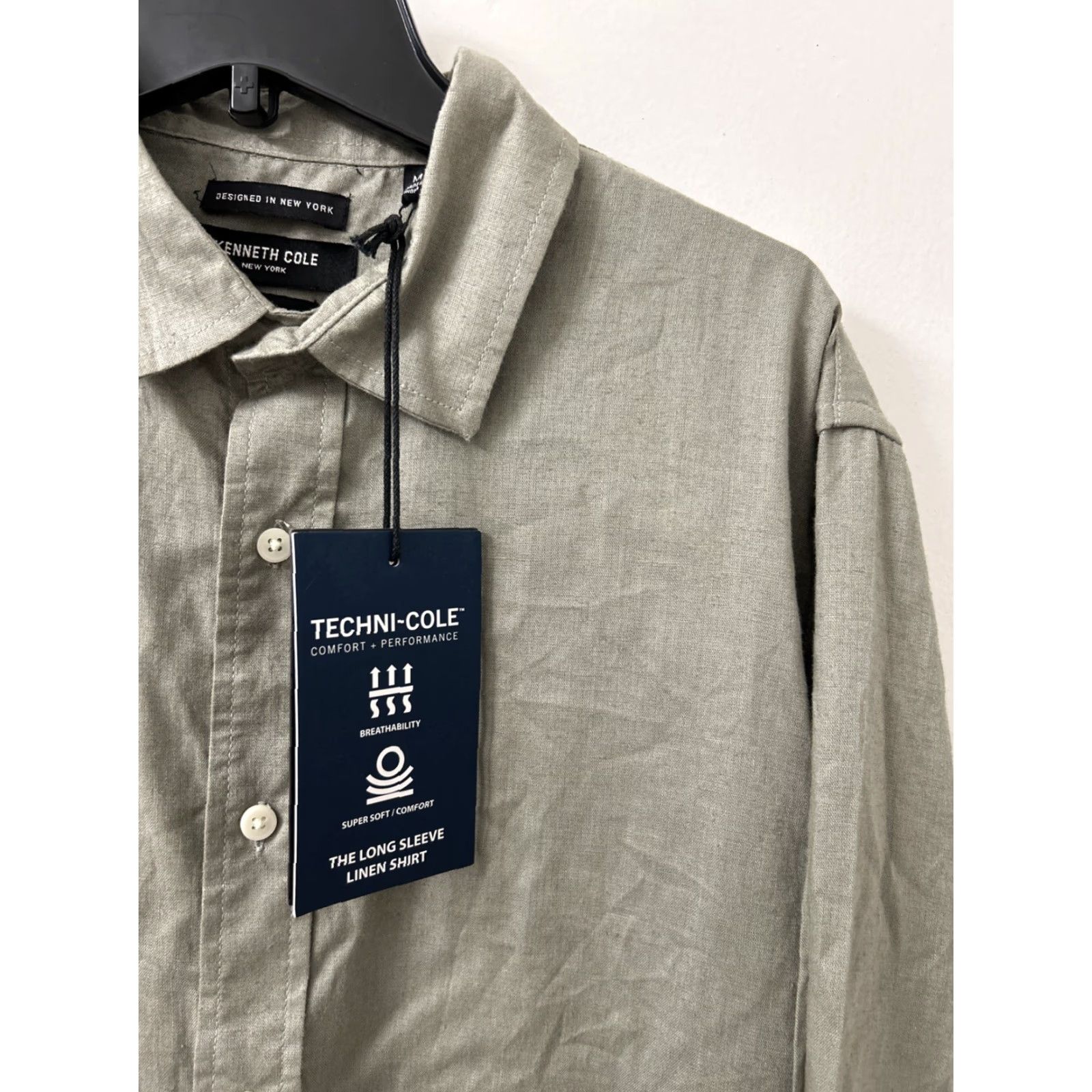 Kenneth Cole Kenneth Cole Shirt Mens Medium Slim Fit Linen Button Down L/S Green Size US M / EU 48-50 / 2 - 4 Thumbnail