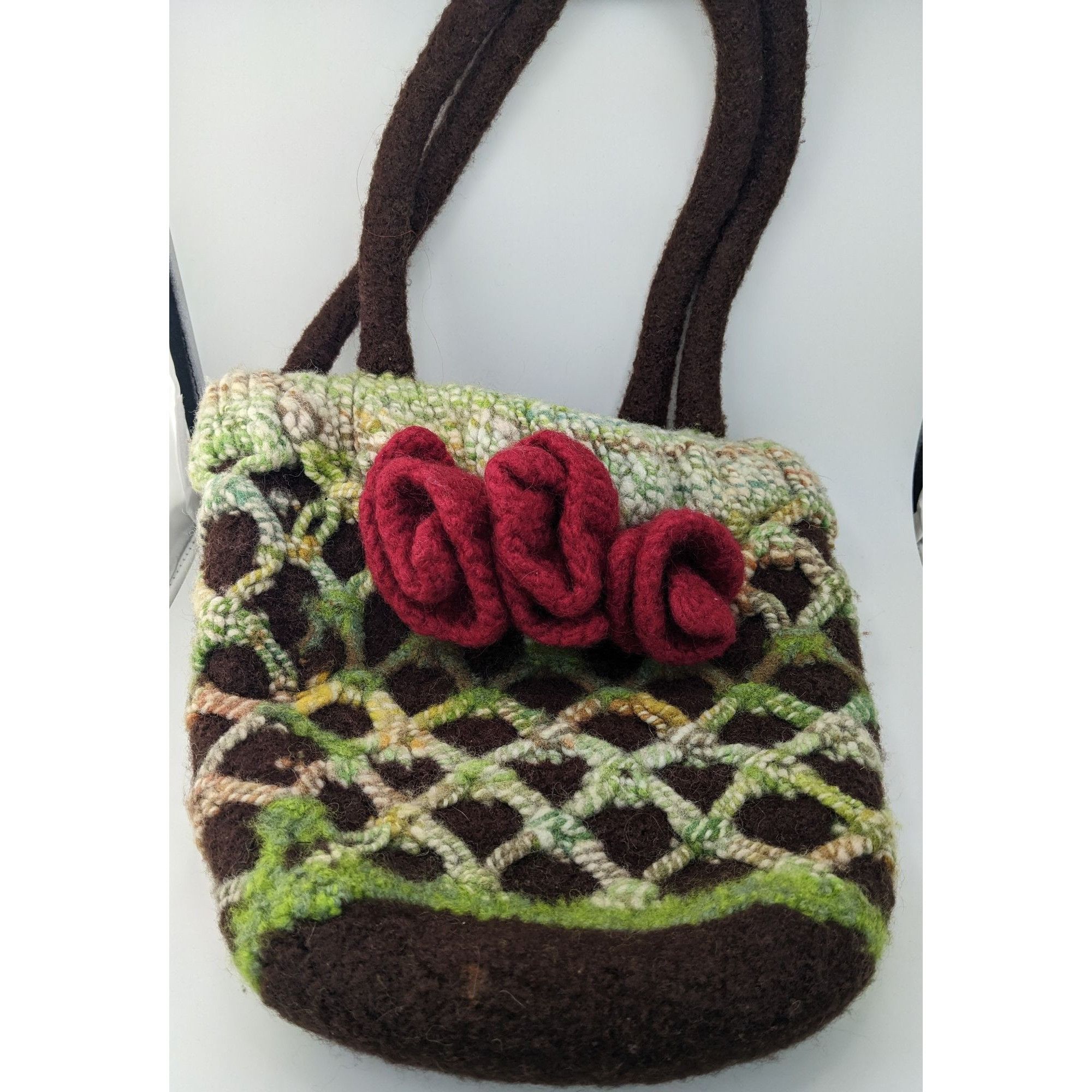 Handmade Handmade Cottagecore Wool Felted Purse With Floral Accents G Size ONE SIZE - 6 Thumbnail