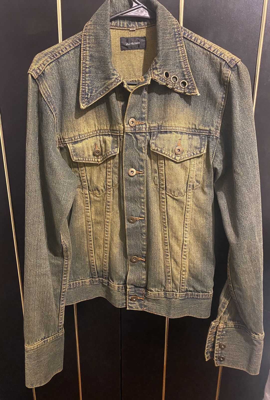 If Six Was Nine Led Rechwe Pierced Collar Denim Jacket Size US M / EU 48-50 / 2 - 1 Thumbnail